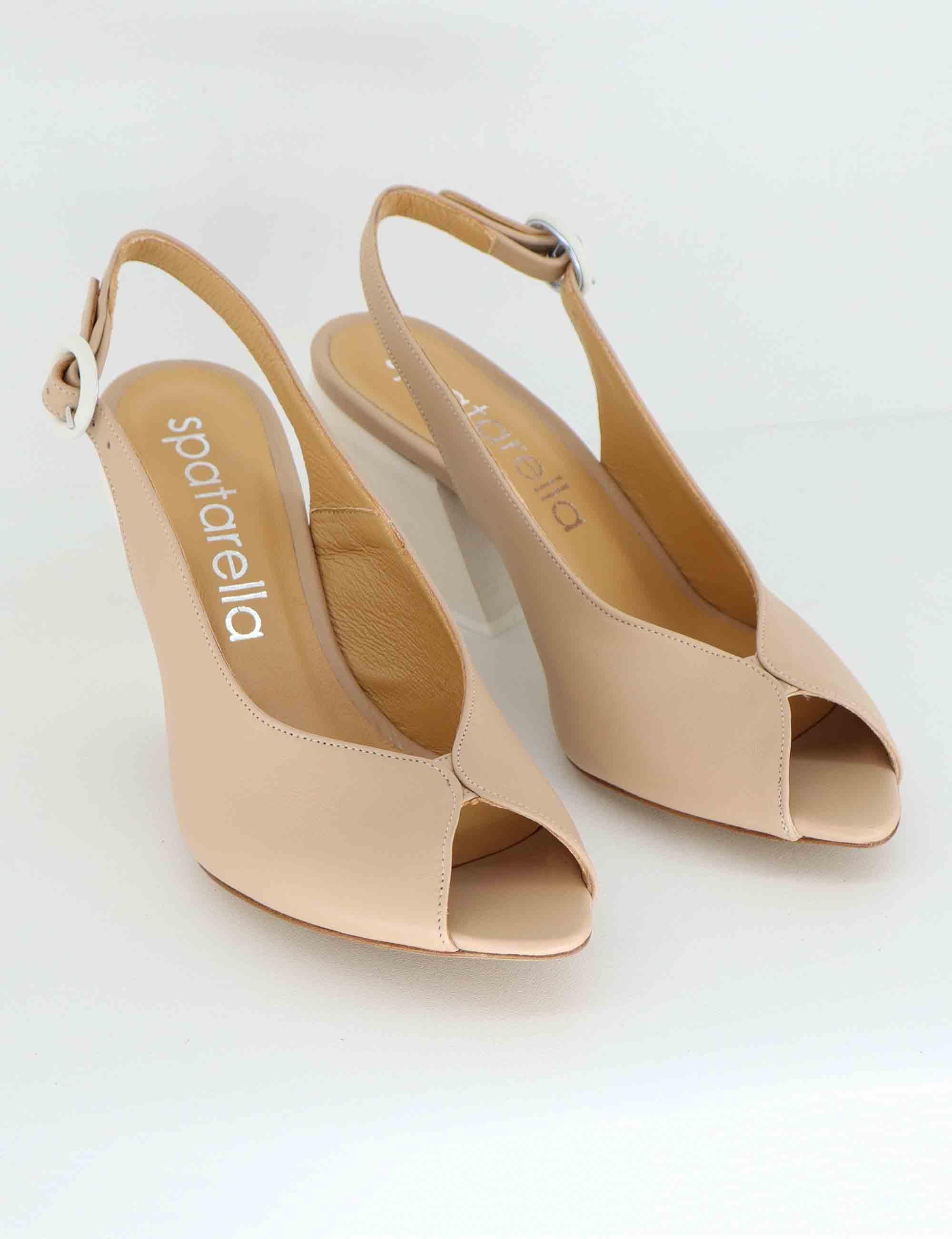 Slingback donna in pelle beige con tacco alto SP819 016 Spatarella 