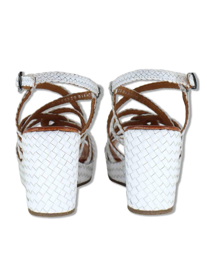 Sandali donna in pelle intrecciata bianca con zeppa alta WD319R29 500051 Vueva 