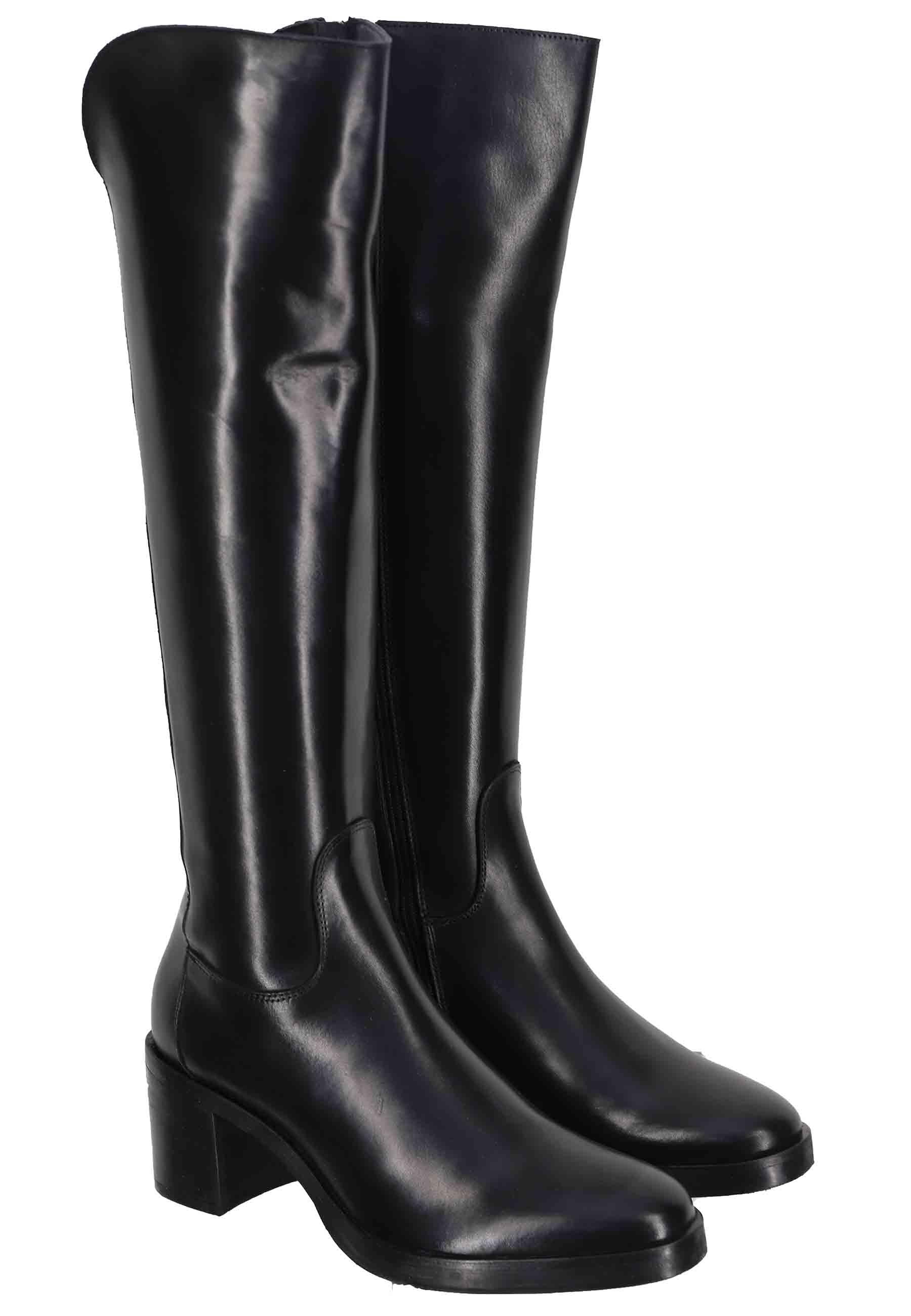 Stivali donna in pelle nera con ghetta al ginocchio e punta tonda SPST3001 001 Spatarella 