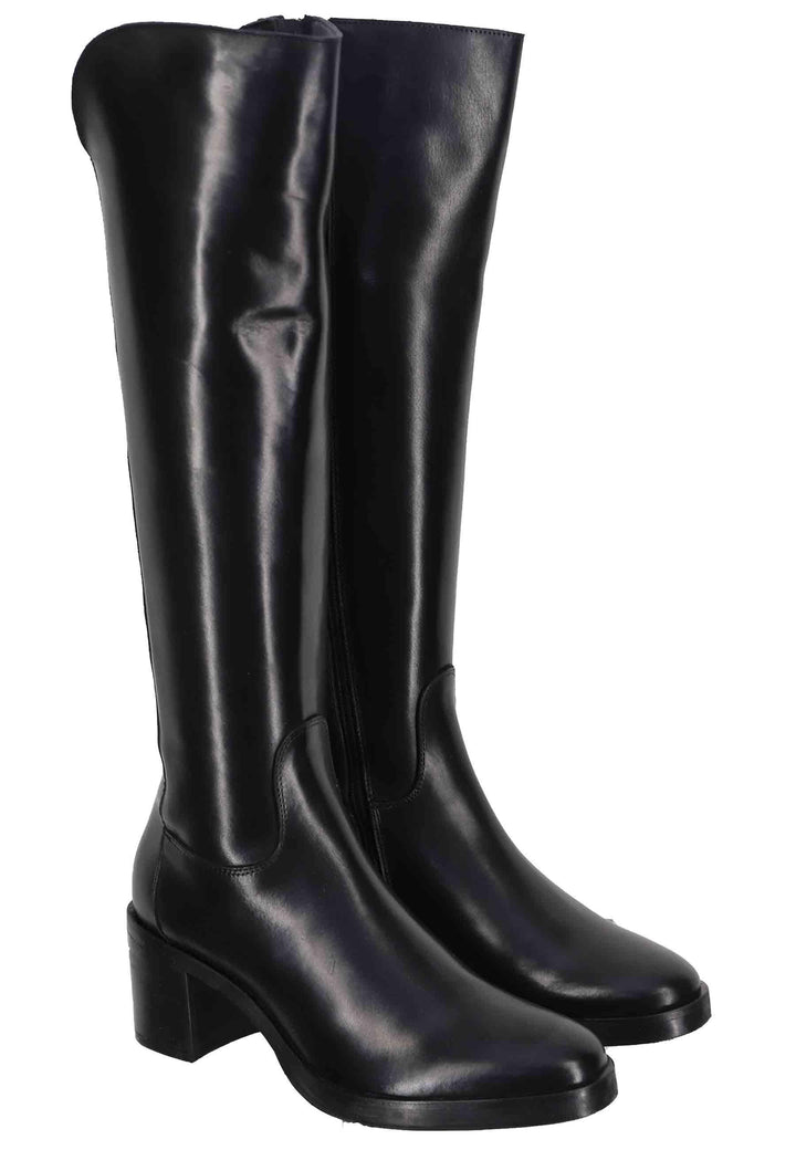 Stivali donna in pelle nera con ghetta al ginocchio e punta tonda SPST3001 001 Spatarella 