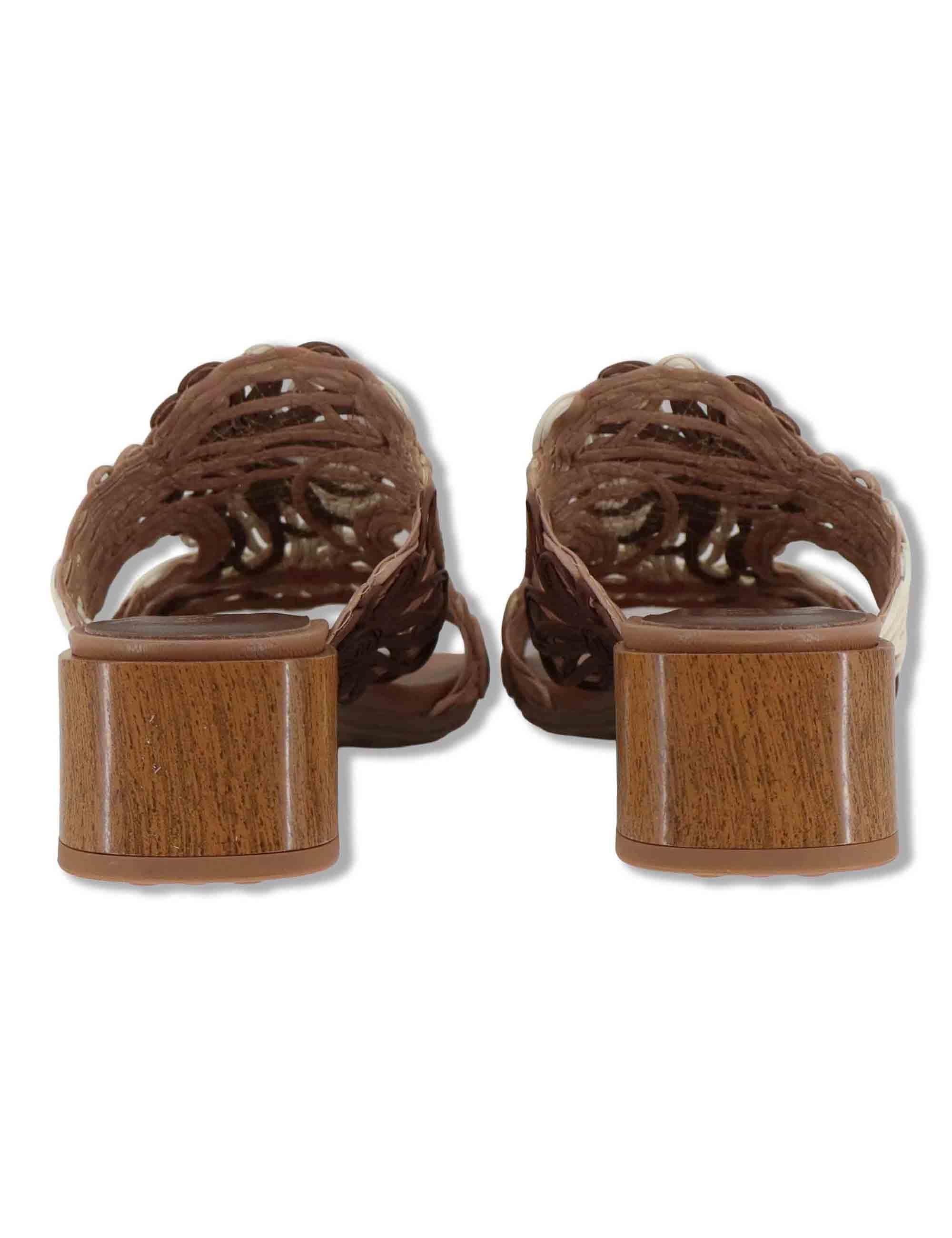 Sandali donna in pelle cuoio ricamo effetto pizzo con taccco medio HV264841 NATURALES Hispanitas 