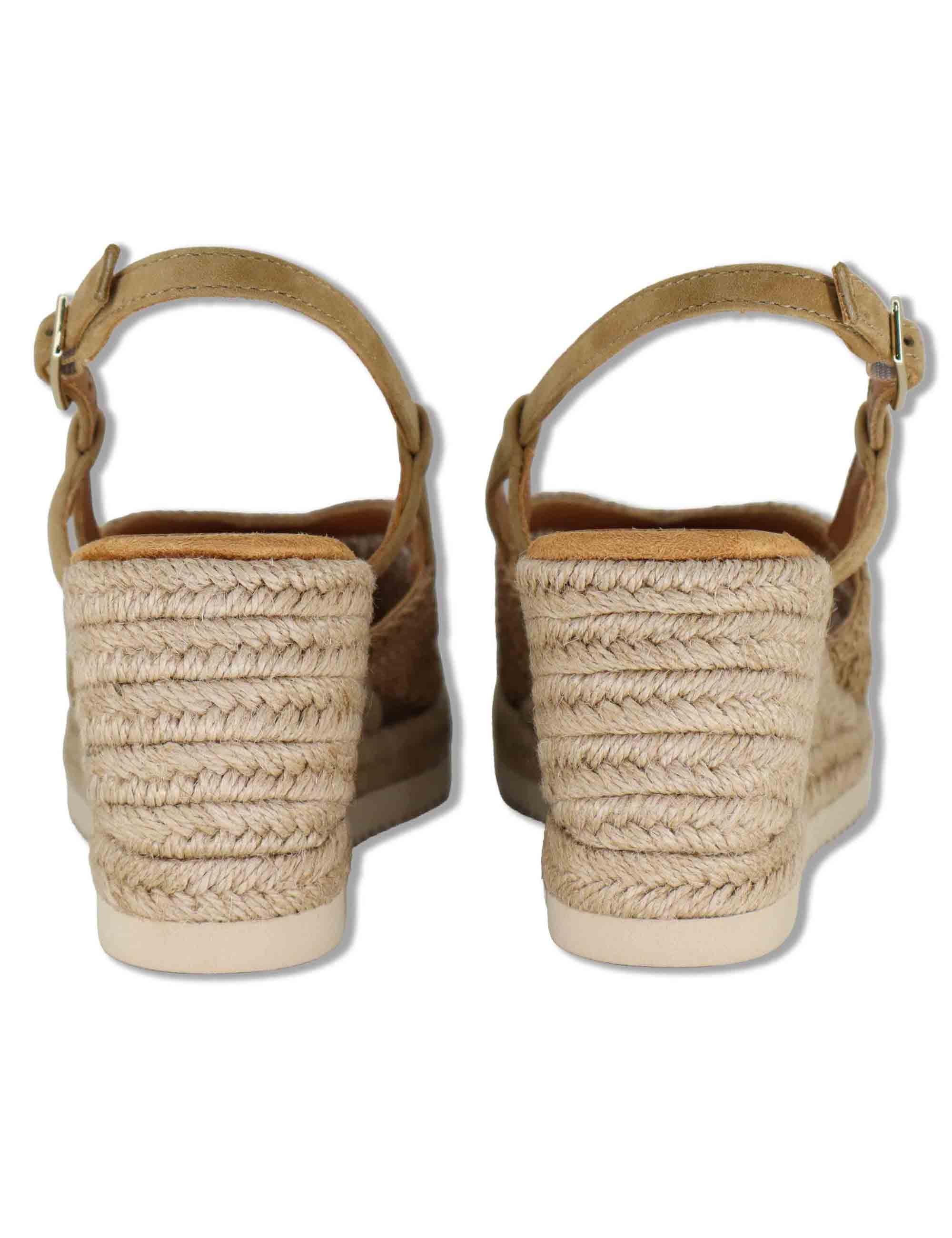 Sandali espadrillas donna in tessuto e camoscio taupe con zeppa in corda CHABI KS MISTRAL Unisa 