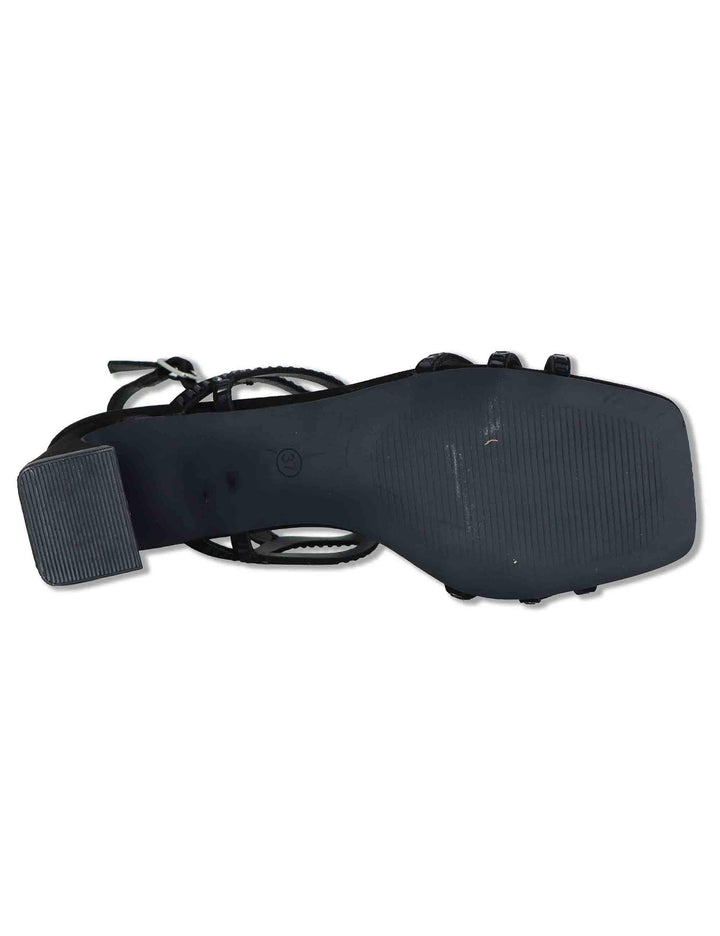 Sandali donna slingback in eco camoscio nero con borche e tacco medio 3H107-16 3K54 Exe 