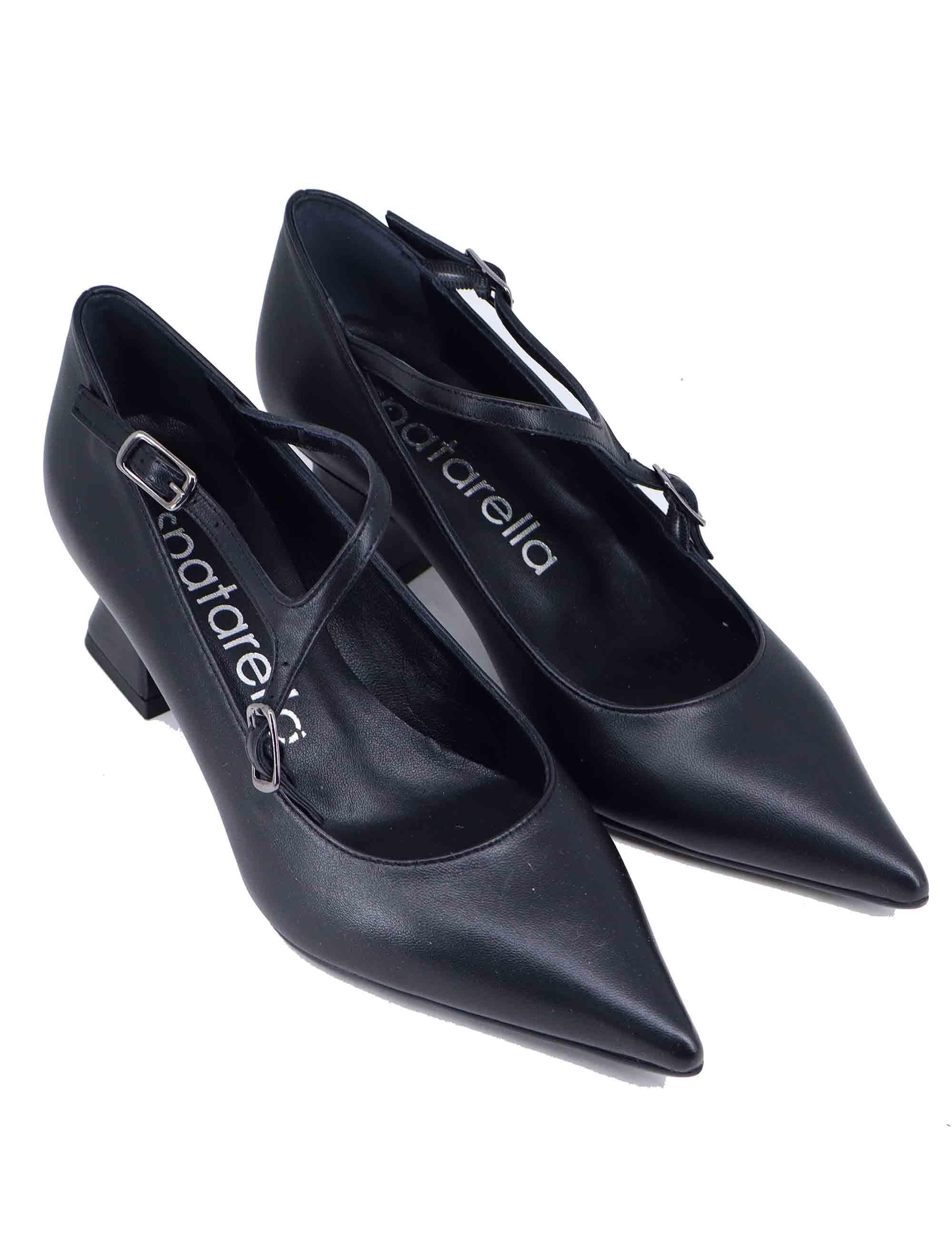 Decollete donna in pelle nera tacco basso SP1055 001 Spatarella 