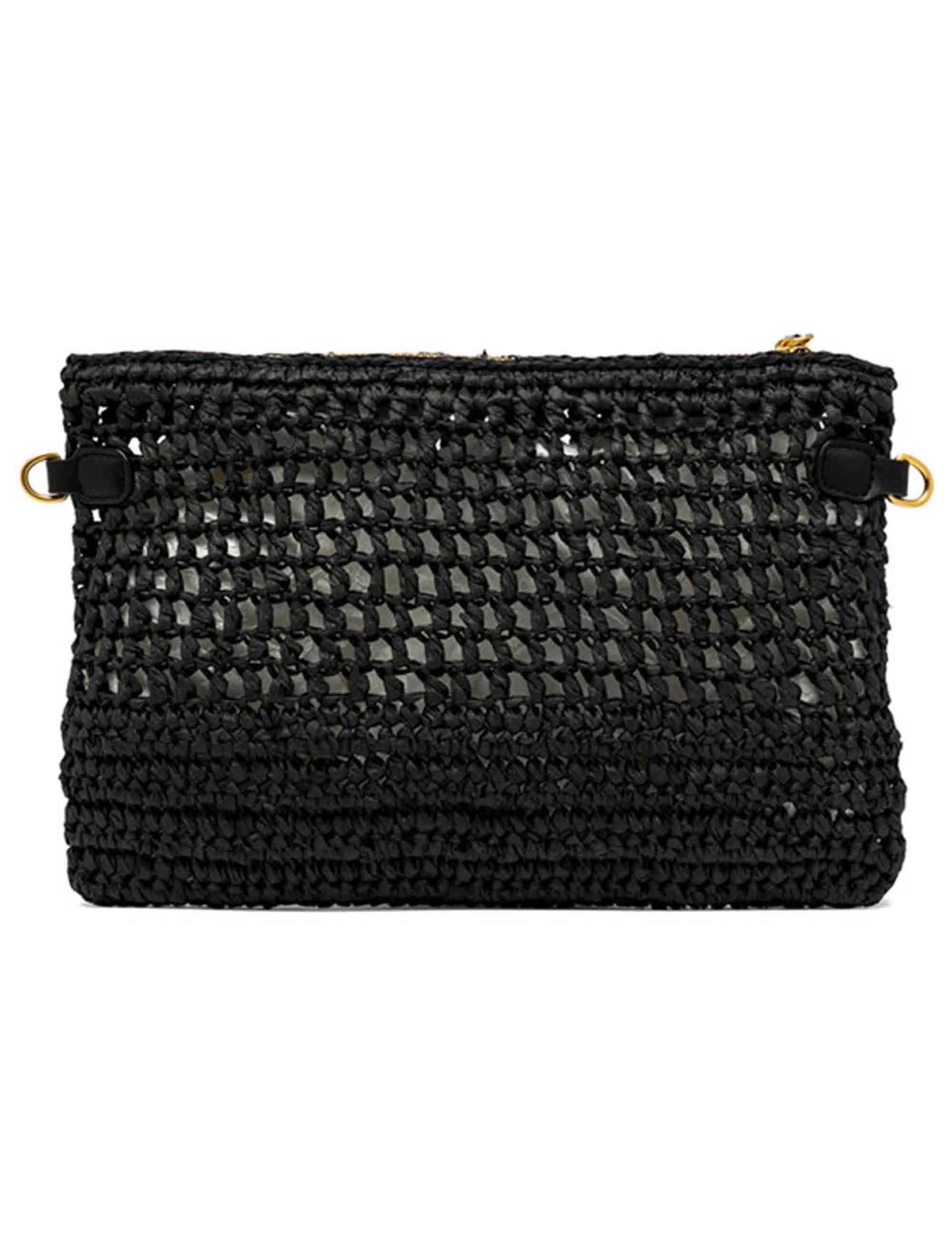 Borse donna Nefeli in rafia nera con tracolla in pelle in tono removibile BS11950 COMM STR-CRCH 001 Gianni Chiarini 