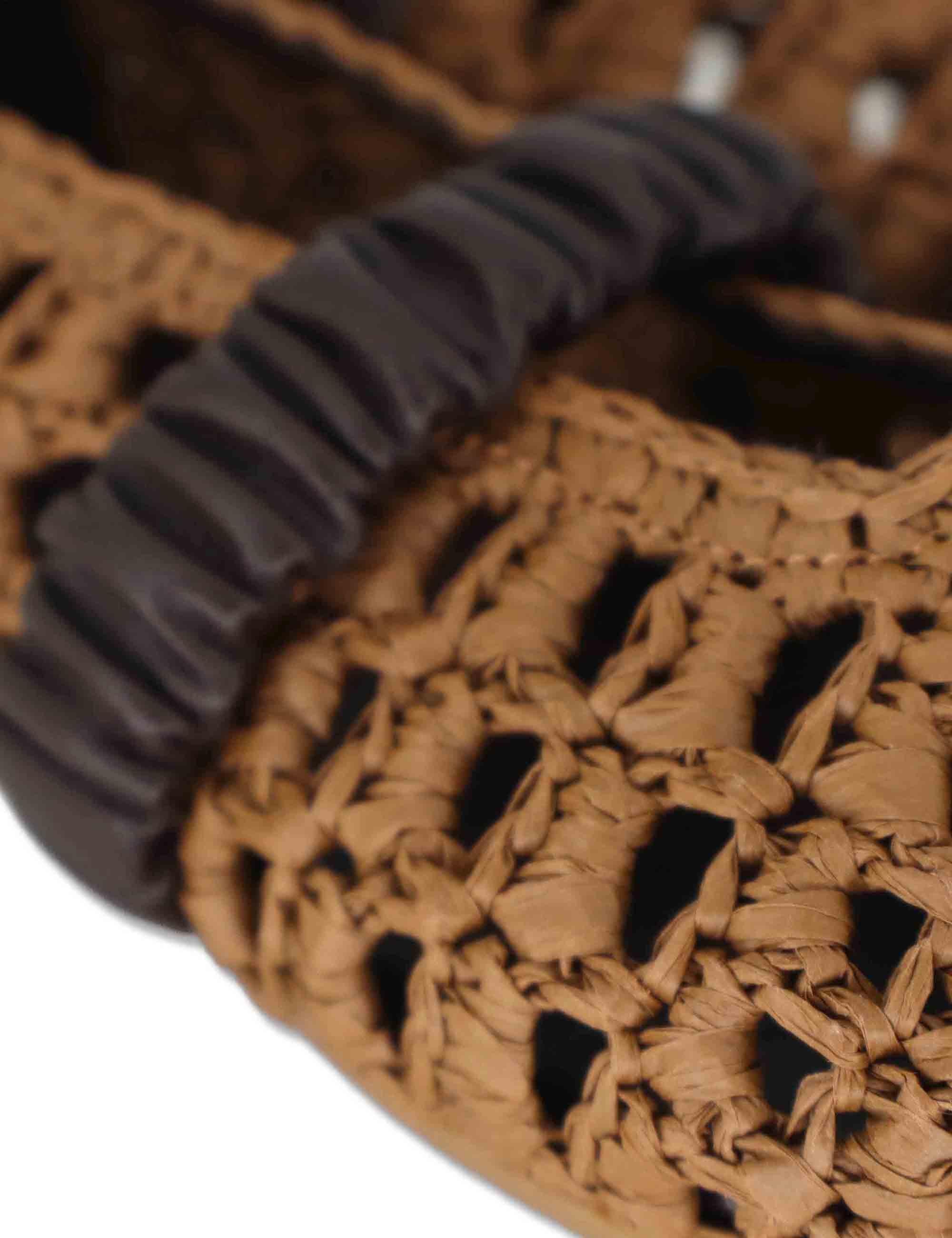 Ballerine donna in rafia cuoio intrecciata con elastico in pelle e tacco basso SP251400 014 Spatarella 