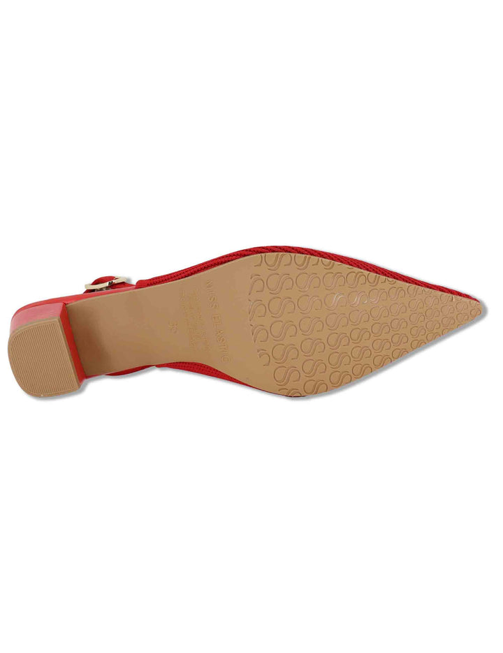 Decollete slingback in tessuto rosso con tacco basso e punta a punta 75034 65-02 Miss Elastic 