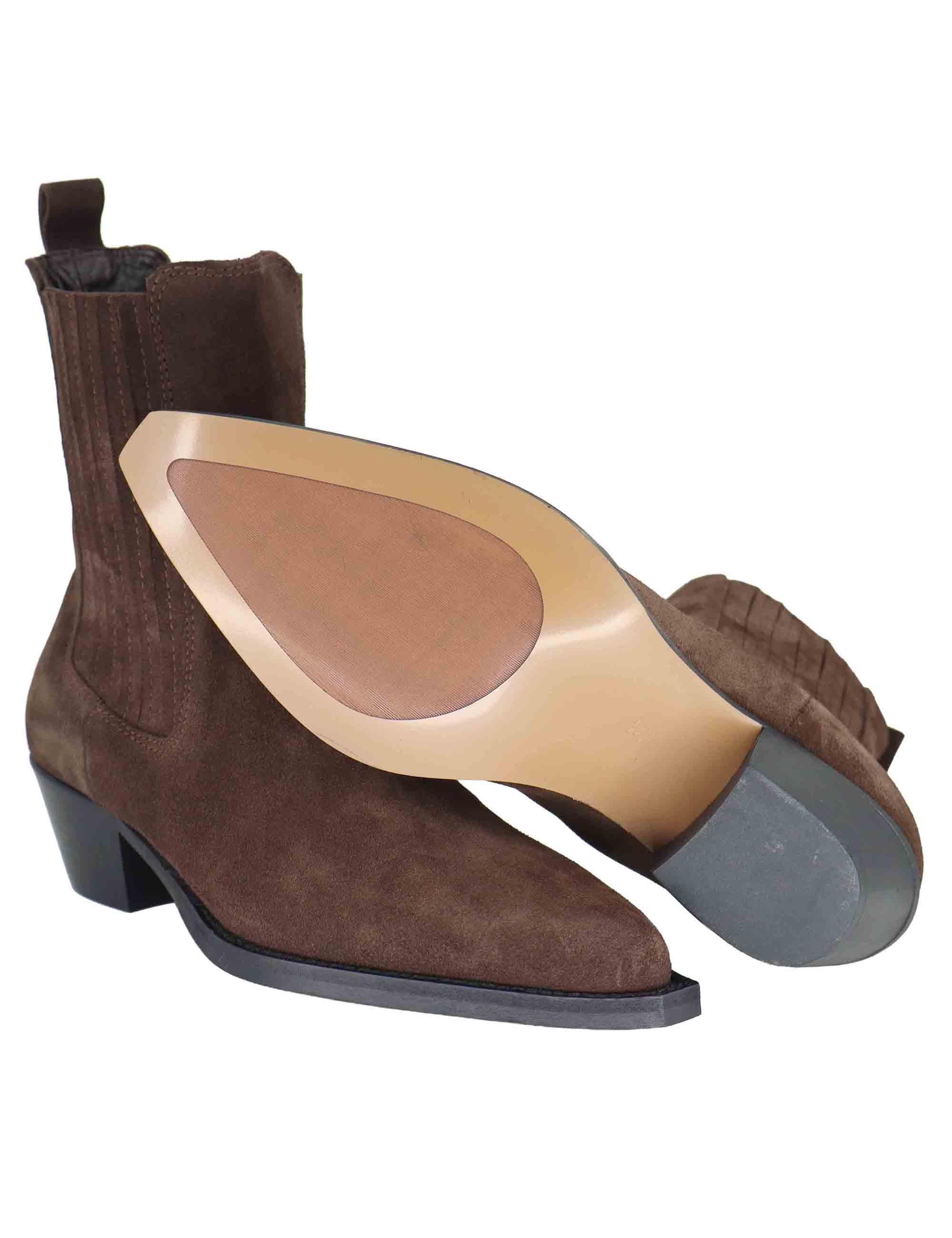 Stivaletti texani donna in camoscio marrone con tacco messicano e punta a punta 803T60AA 90 Bibi Lou 