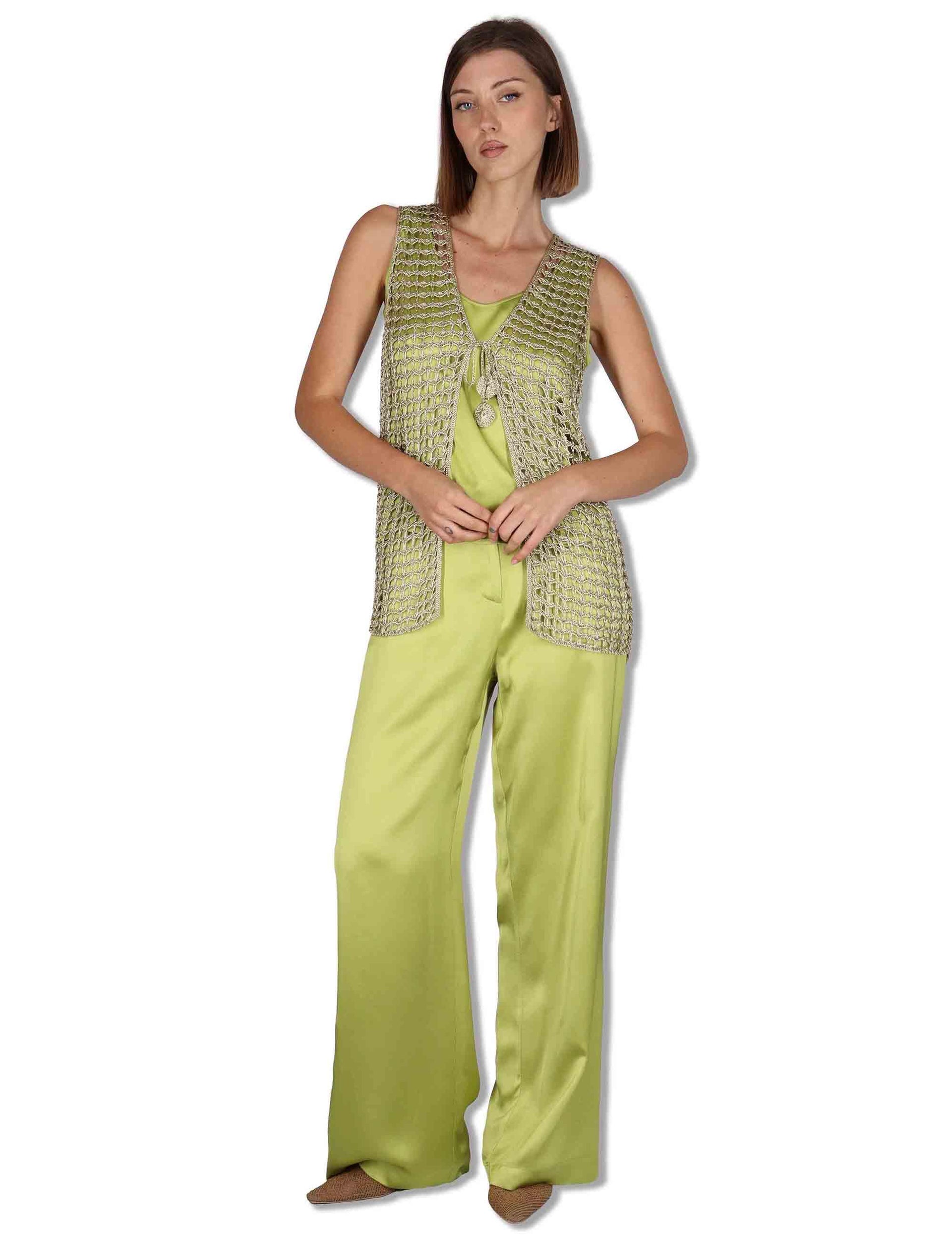 Pantaloni donna Shiny Cady in viscosa verde con gamba larga JH807550631 60109 Maliparmi 
