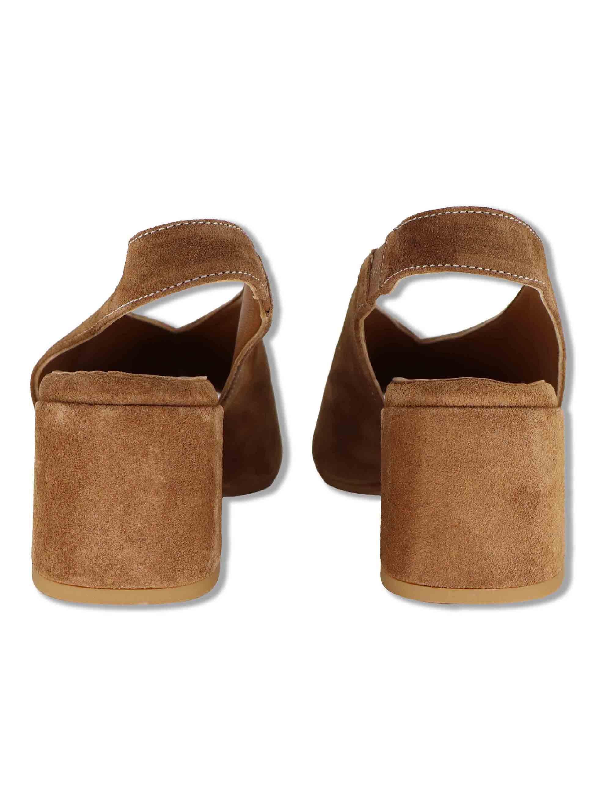 Sandali donna in camoscio cuoio con tacco medio in camoscio SP8220 014 Spatarella 