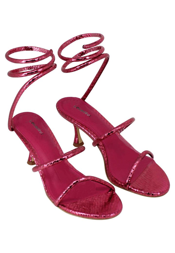 Sandali donna in pelle stampata fuxia con cavigliera a serpente 342Z51BK 053 Lola Cruz 