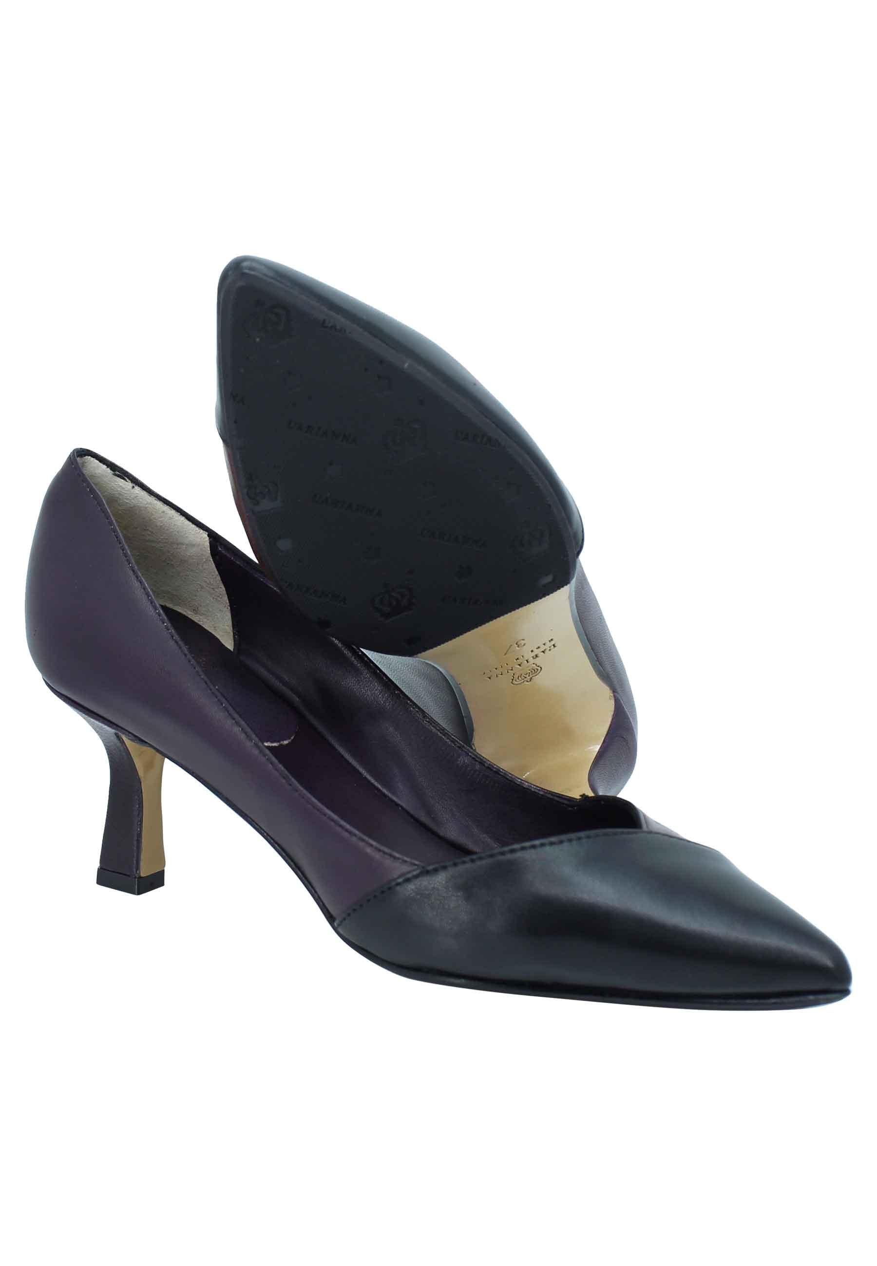 Decollete donna in pelle bi colore nero e viola tacco basso DE1543 001 L'Arianna 