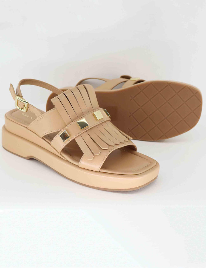 Sandali donna in pelle beige con frange e zeppa BL4903X 017G Bruno Premi 