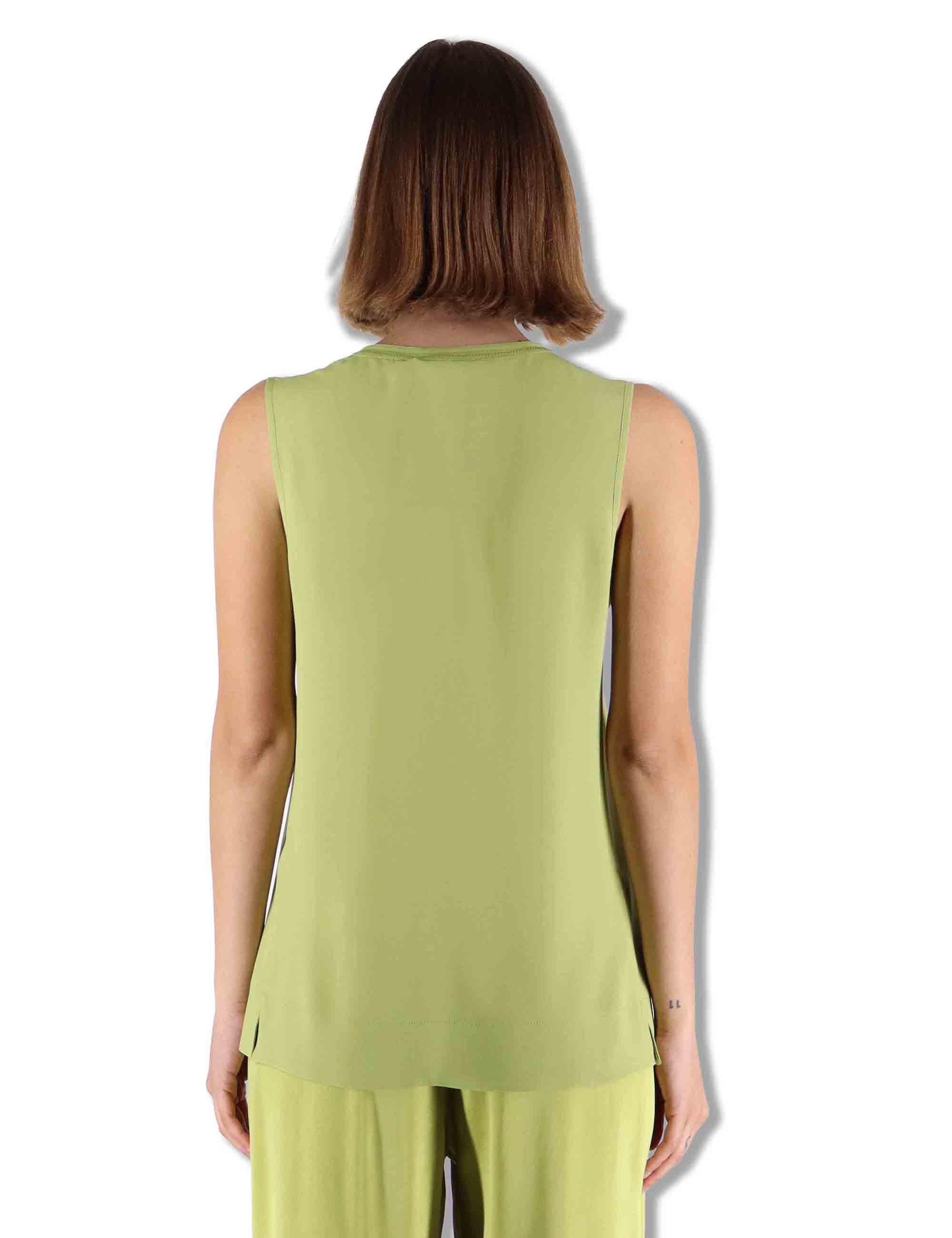 Top donna Fluid Crepe in seta verde senza maniche maniche scollo a V JP554050672 60109 Maliparmi 