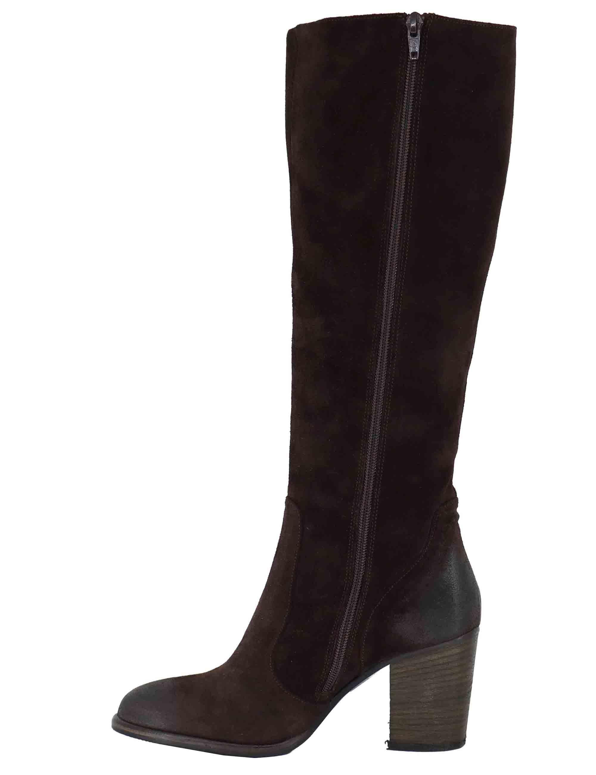 Stivali donna in camoscio vintage marrone tacco alto 9780 014 Les Venues 