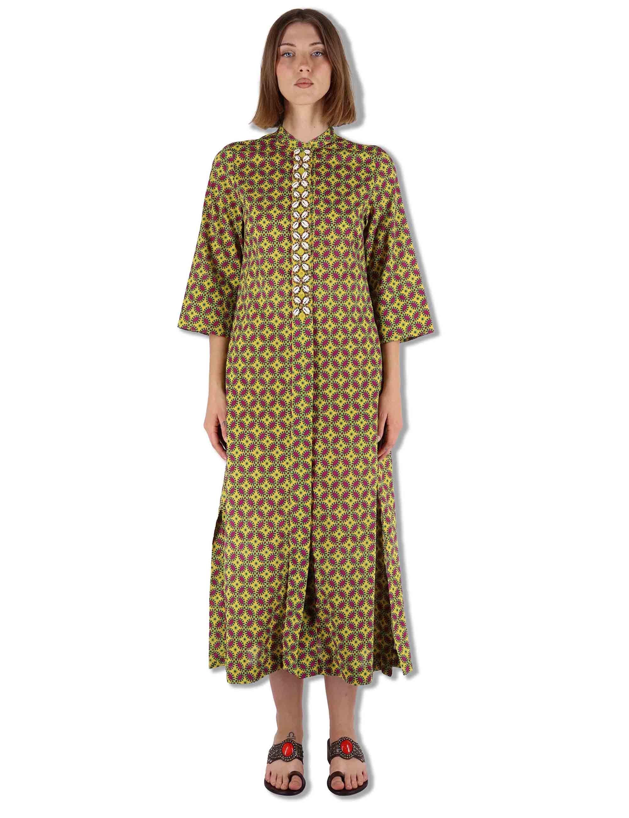 Abiti lunghi donna Floral Spin in cotone verde fantasia e maniche lunghe JF669915215 B7003 Maliparmi 