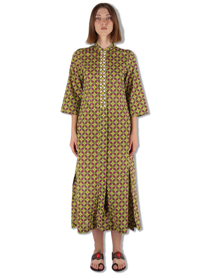 Abiti lunghi donna Floral Spin in cotone verde fantasia e maniche lunghe JF669915215 B7003 Maliparmi 