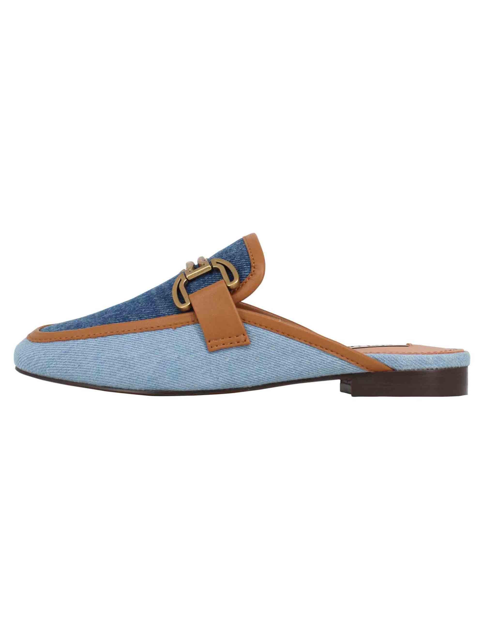 Sabot donna in canvas blu con morsetto brunito e tacco basso Vela 580Z67VK 608 Bibi Lou 