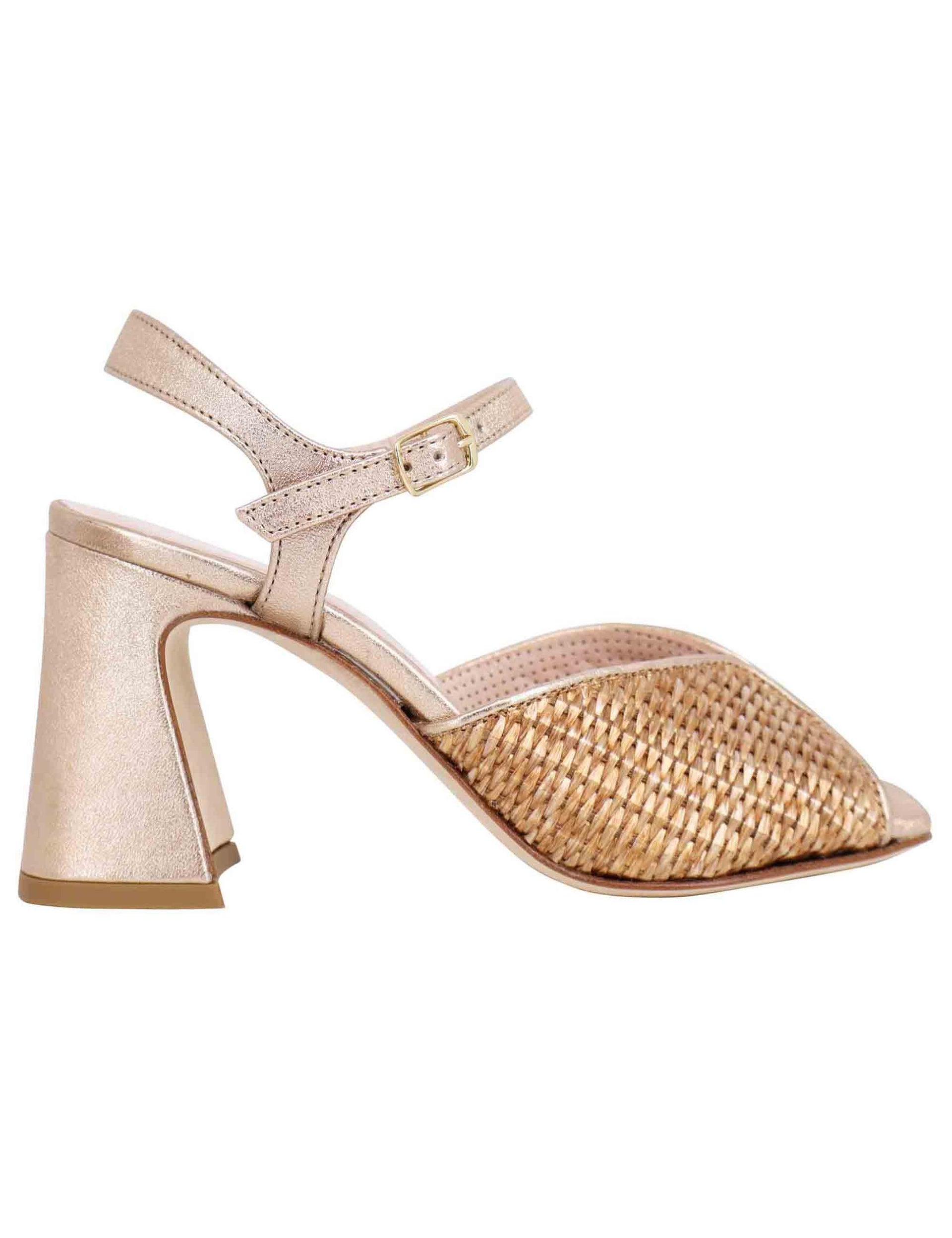 Sandali donna in pelle oro laminata con tacco alto e cinturino alla caviglia SPX1211P 1413 Spatarella 