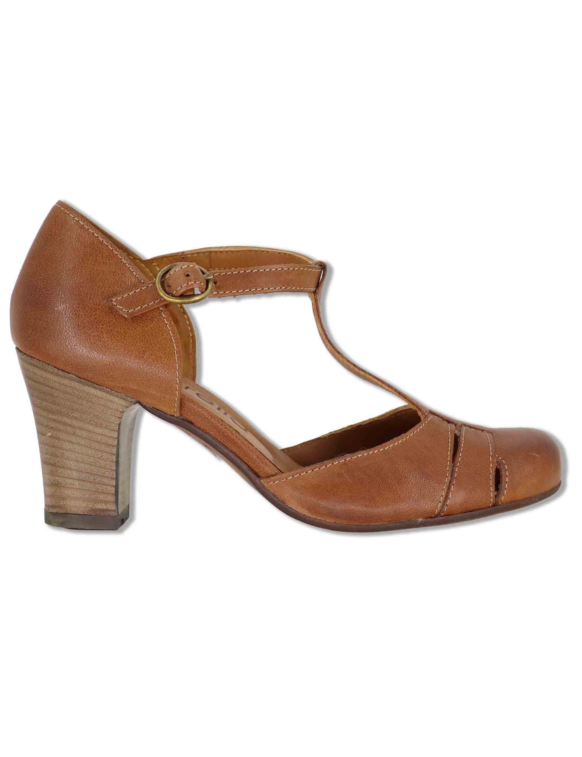 Decollete donna in pelle cuoio vintage con tacco alto e punta tonda SP1611 014 Spatarella 