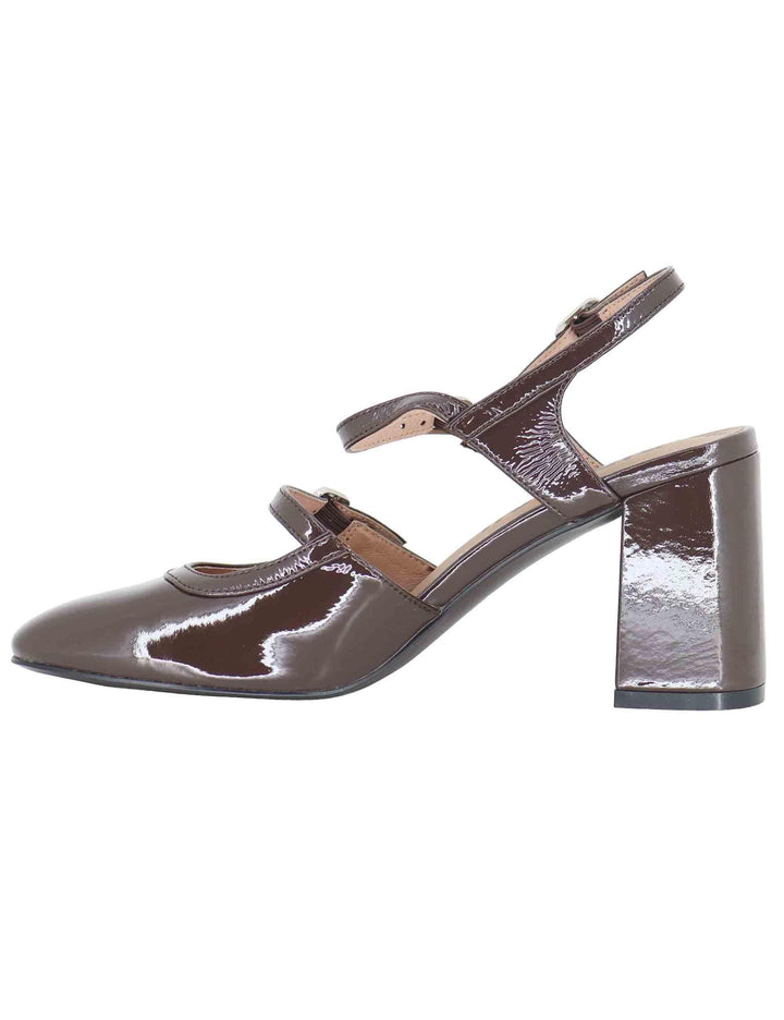 Decollete donna in vernice marrone con tacco alto e doppio cinturino 633Z21VK 90 Bibi Lou 