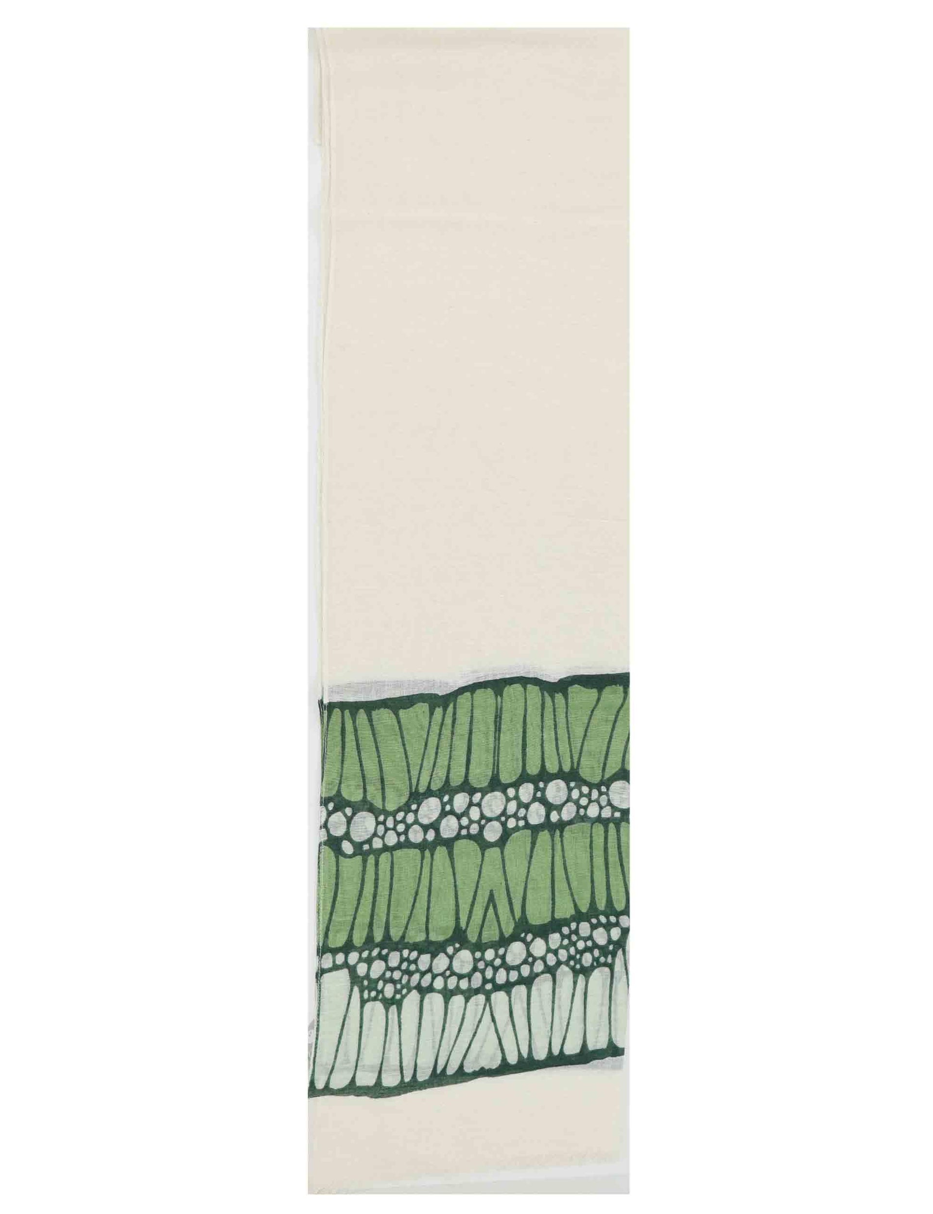 Stole maxi donna in misto lino bianco con balza verde a fantasia Balze 60260007 0041 Pyaar 