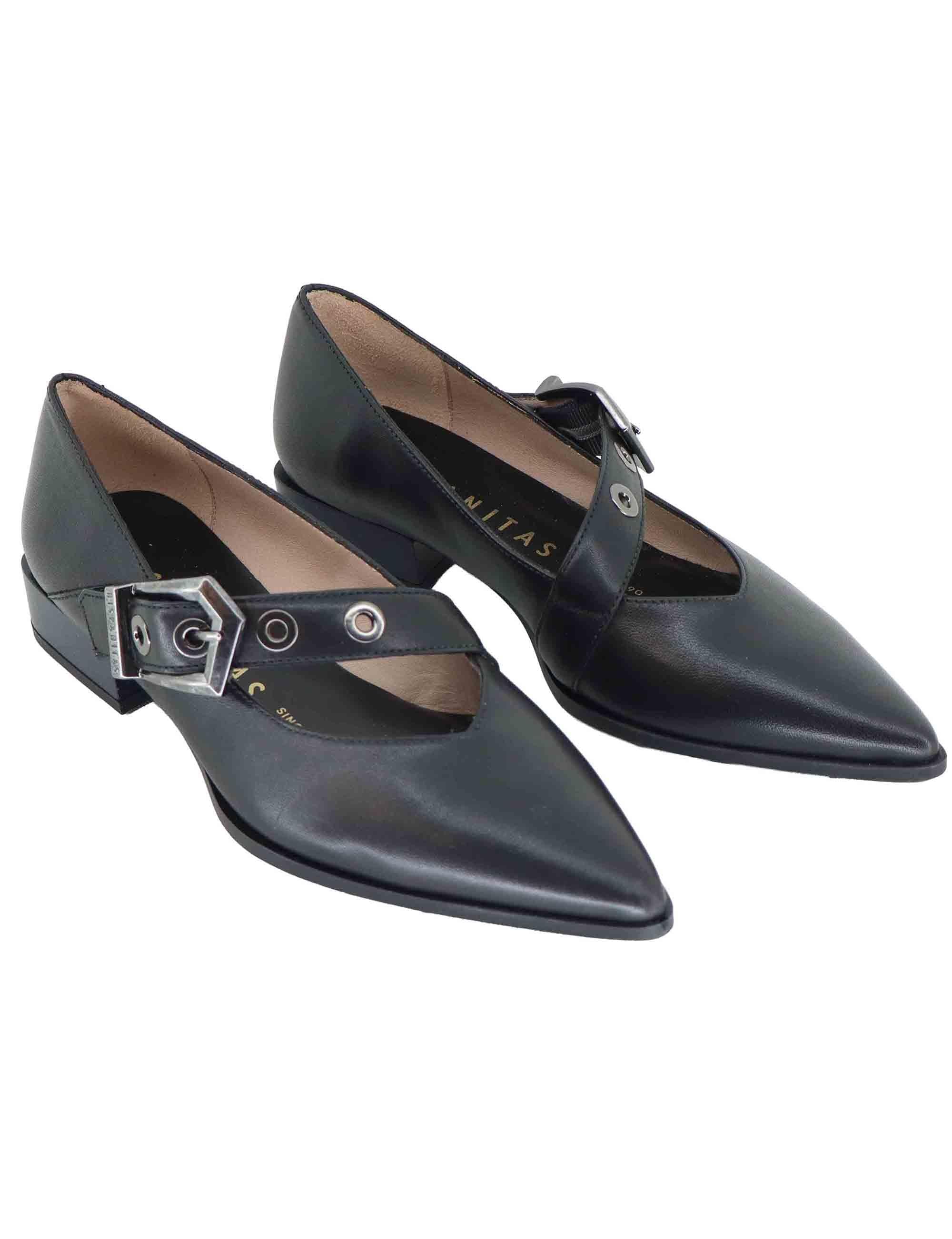Ballerine donna in pelle nera con cinturino e fibbia laterale HI254196 C001 Hispanitas 
