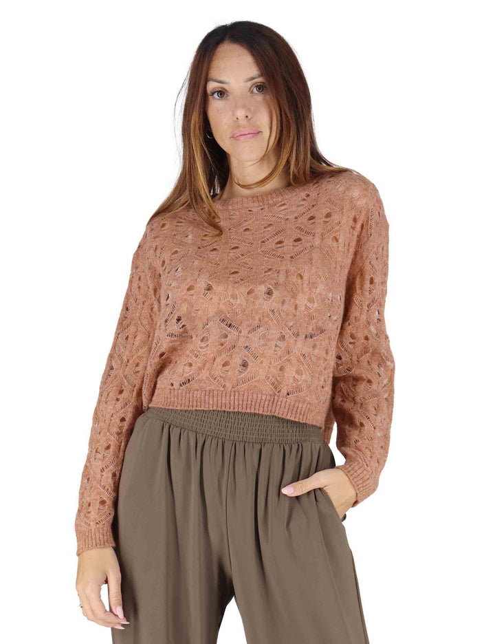 Maglioni donna in lana cipria effetto pizzo maniche lunghe 3W25-MAIS SHAG RUST TreBarraBi 