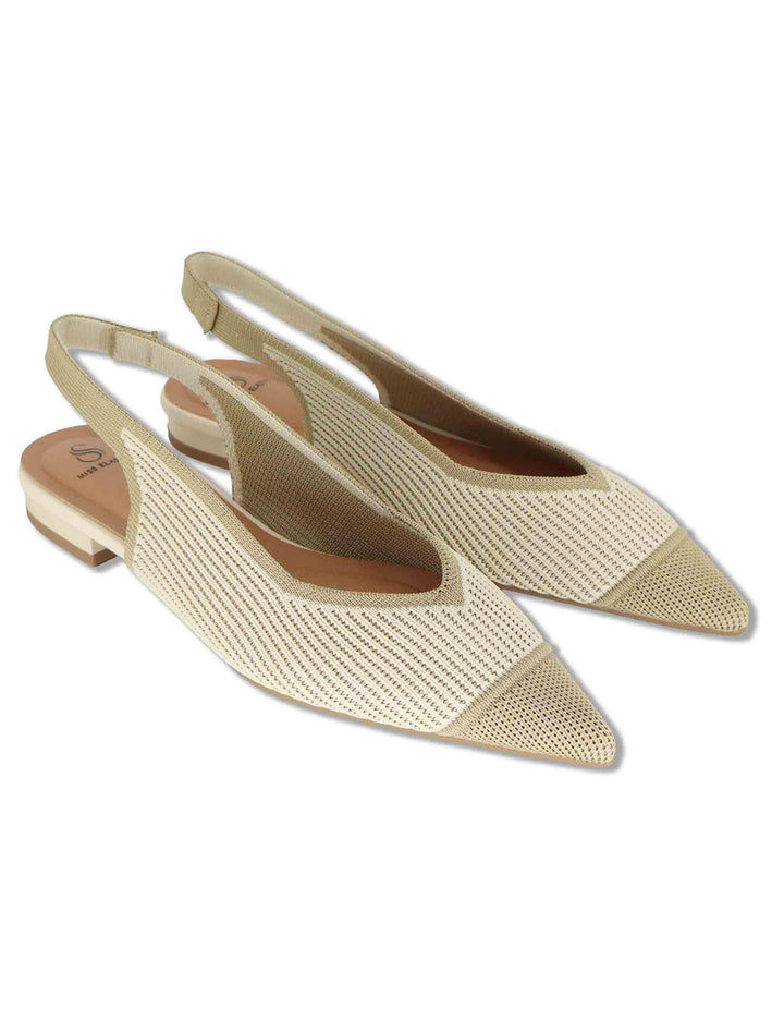 Decollete slingback donna in tessuto beige con tacco basso e punta 75051 65-3V Miss Elastic 
