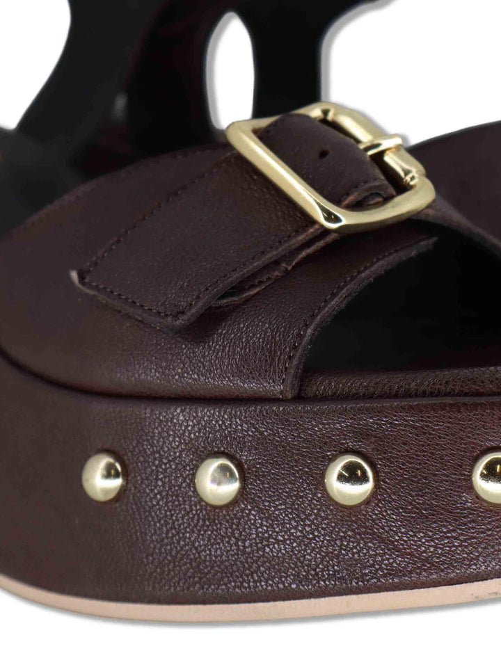 Sandali donna in pelle marrone con cinturino e zeppa alta con borchie e fibbie HILTON24100 014 Tattoo 