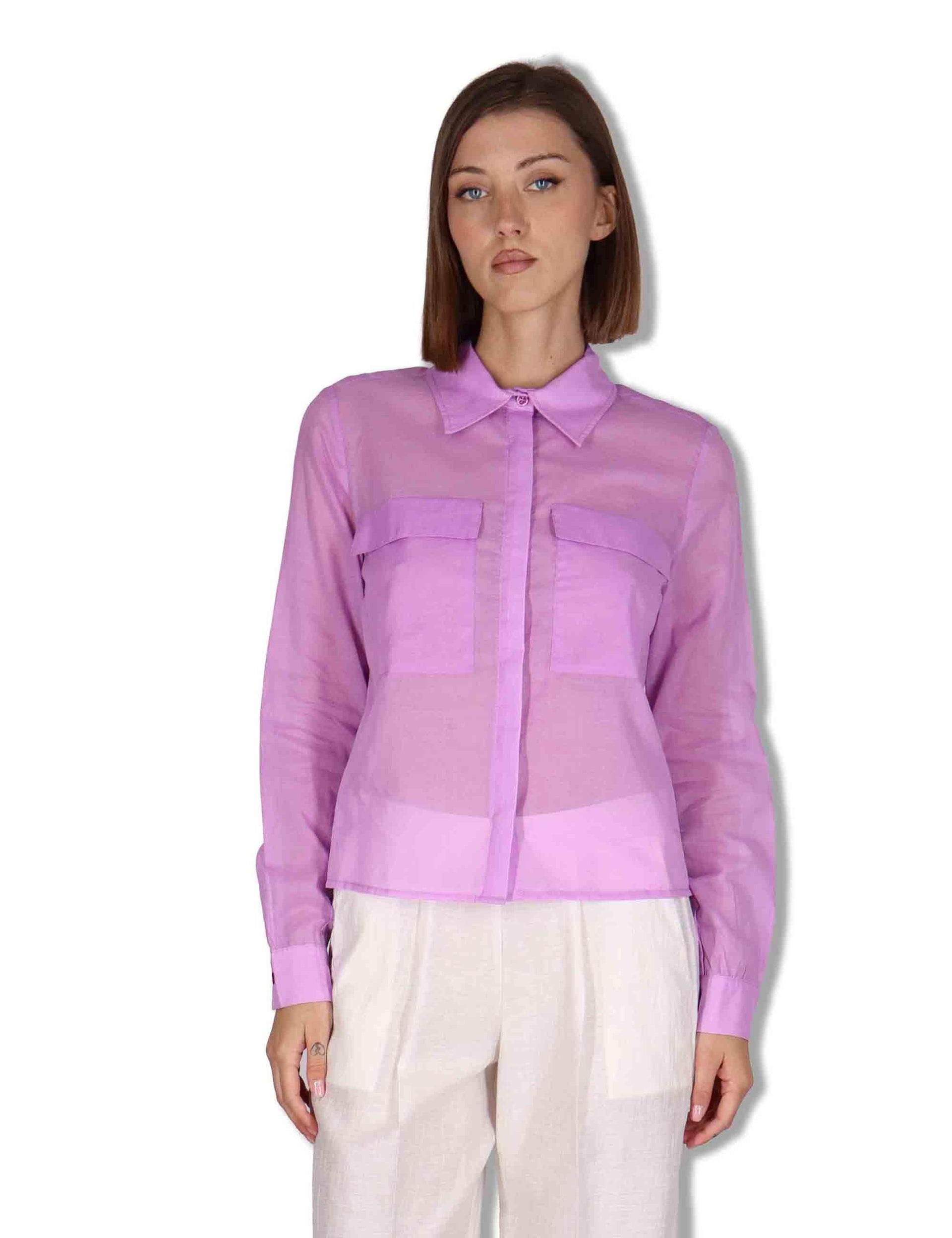 Camicie donna in puro cotone lilla con tasconi e maniche lunghe JABCM0001-F1493-1230 3110 Justmine 