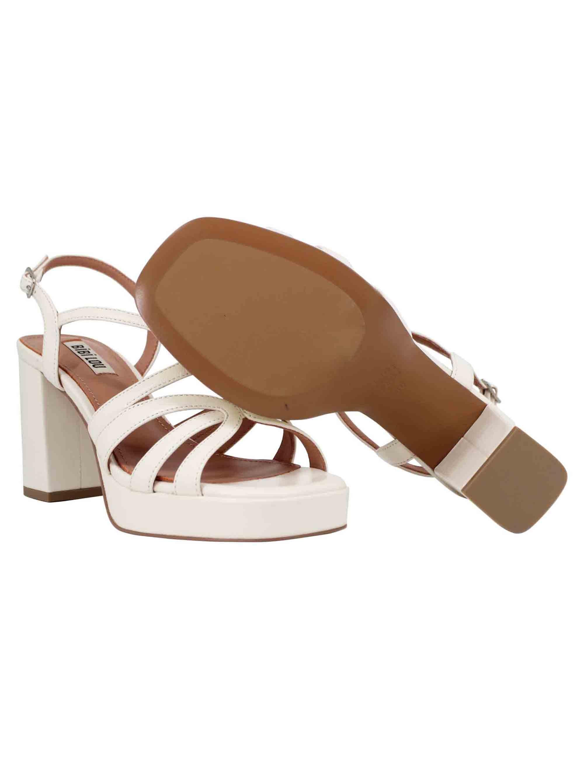 Sandali slingback donna in vernice bianca con tacco plateau e punta quadra 632P45VK 100 Bibi Lou 