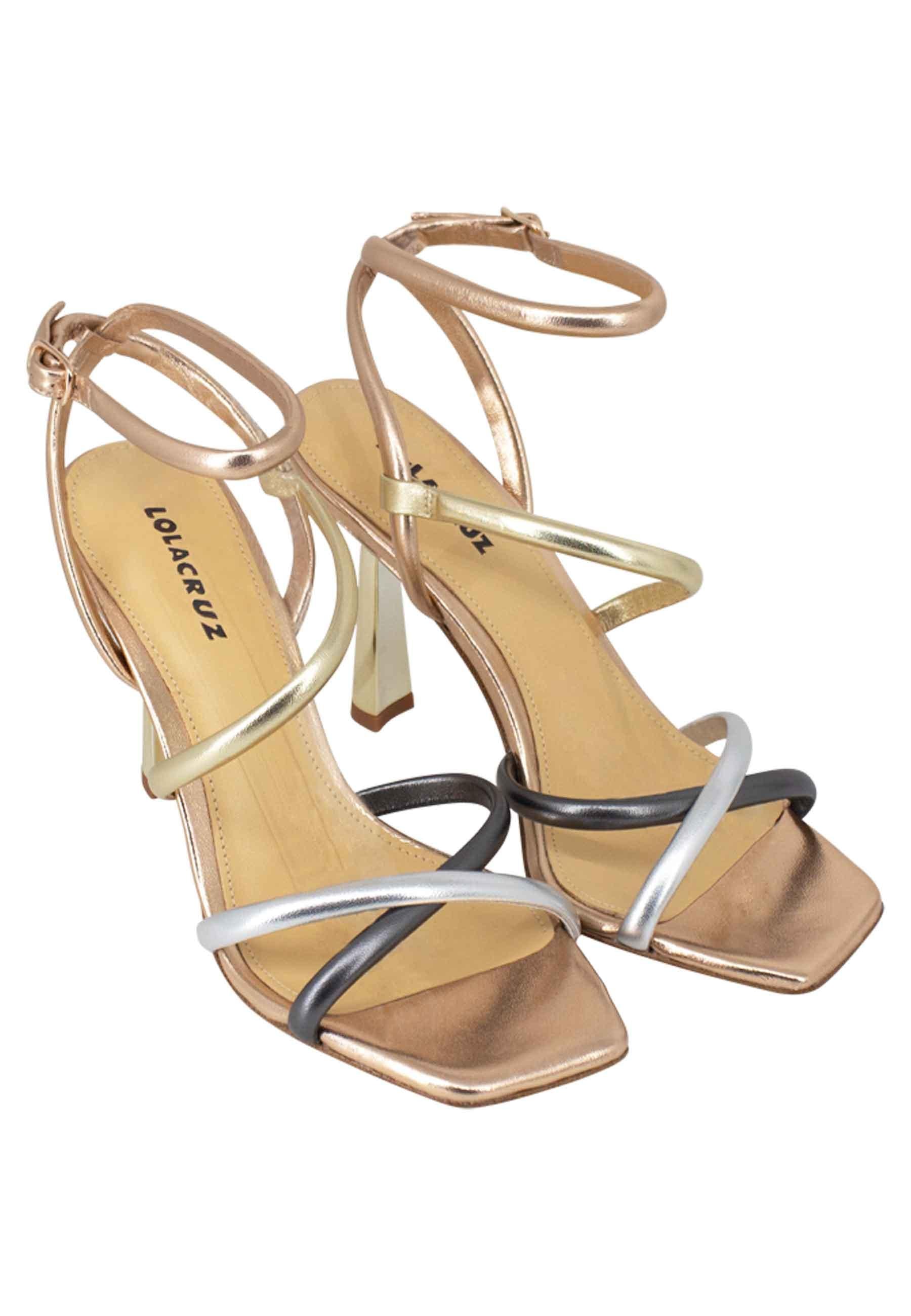 Piemonte Sandali donna in pelle laminata rame con tacco alto e punta quadra 055Z19BK 012 Lola Cruz 