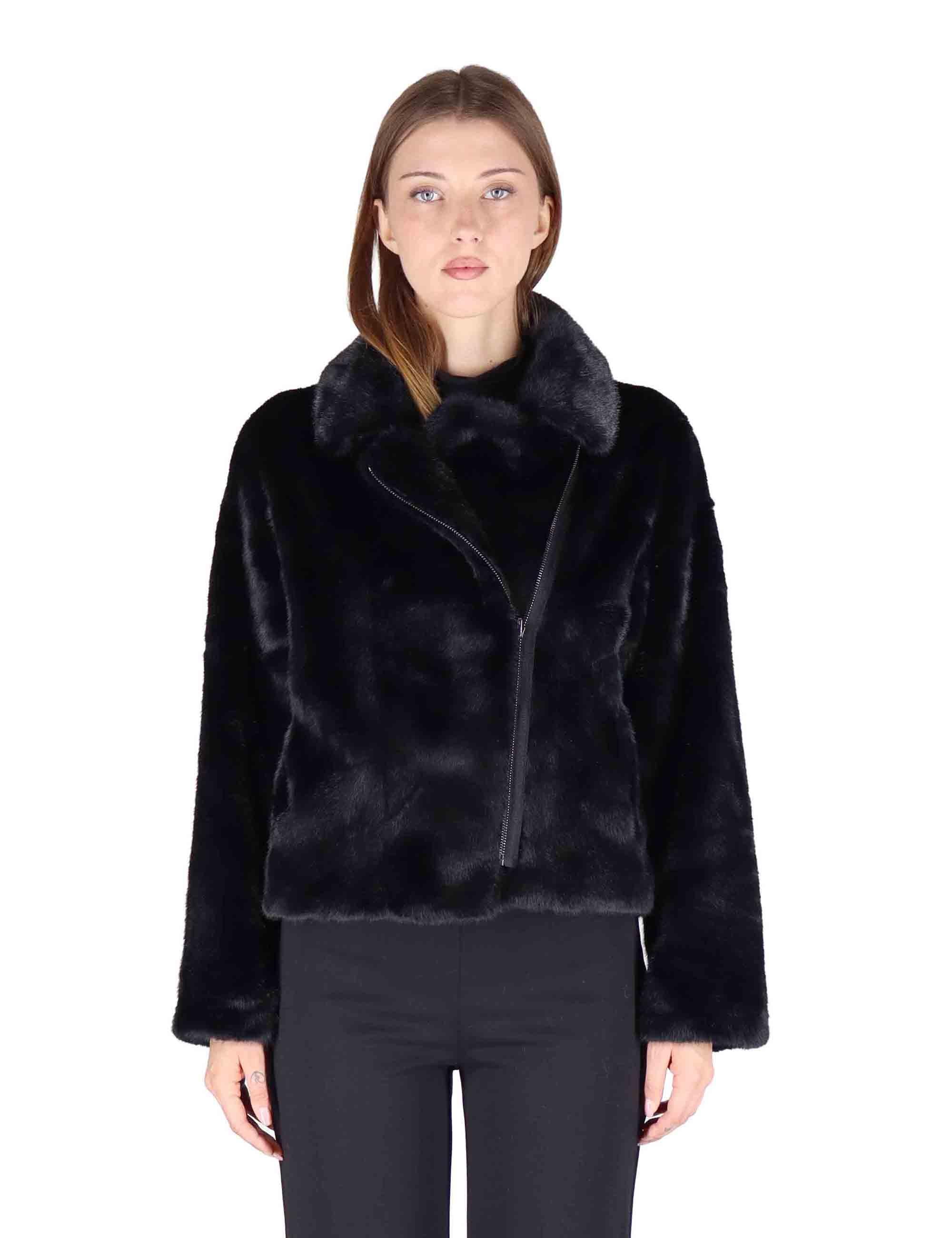 Bomber donna in eco fur nero con zip effetto pelliccia SP25313 BLACK Spatarella 