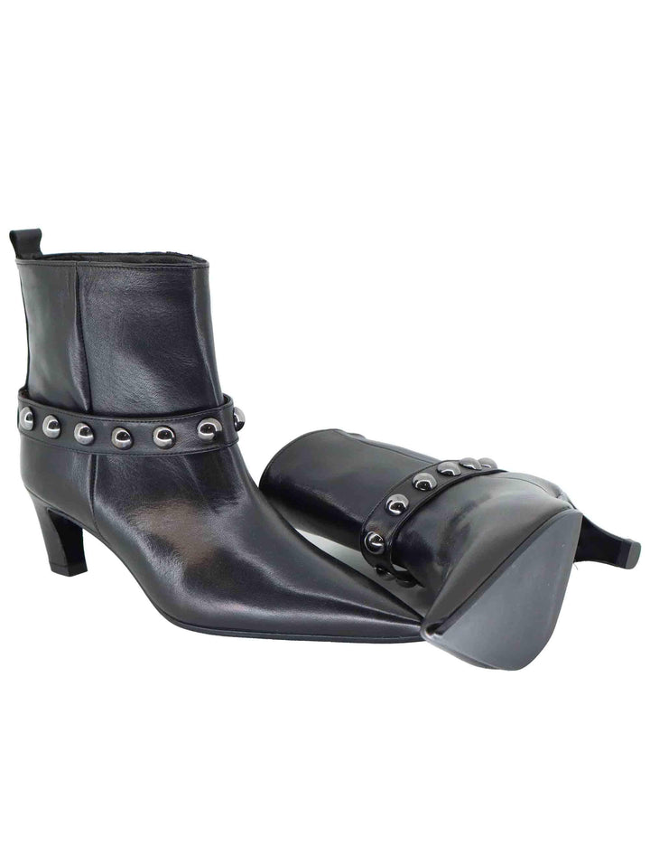 Stivaletti donna in pelle nera con cavigliera borchiata C461B 001 Les Venues 