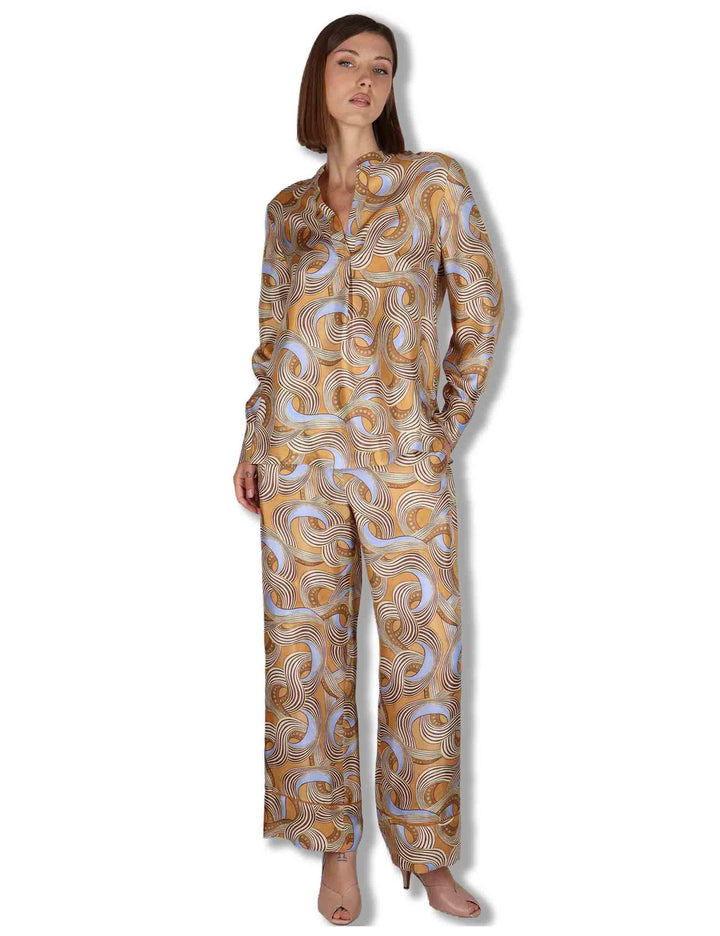 Pantaloni donna Collection Print in seta azzurra a fantasia JH807631027 A4164 Maliparmi 