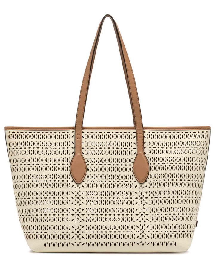 Borse donna Shopper Mashup in canvas laserato panna con doppi manici in pelle BS11507 COMM CNVLS 14593 Gianni Chiarini 