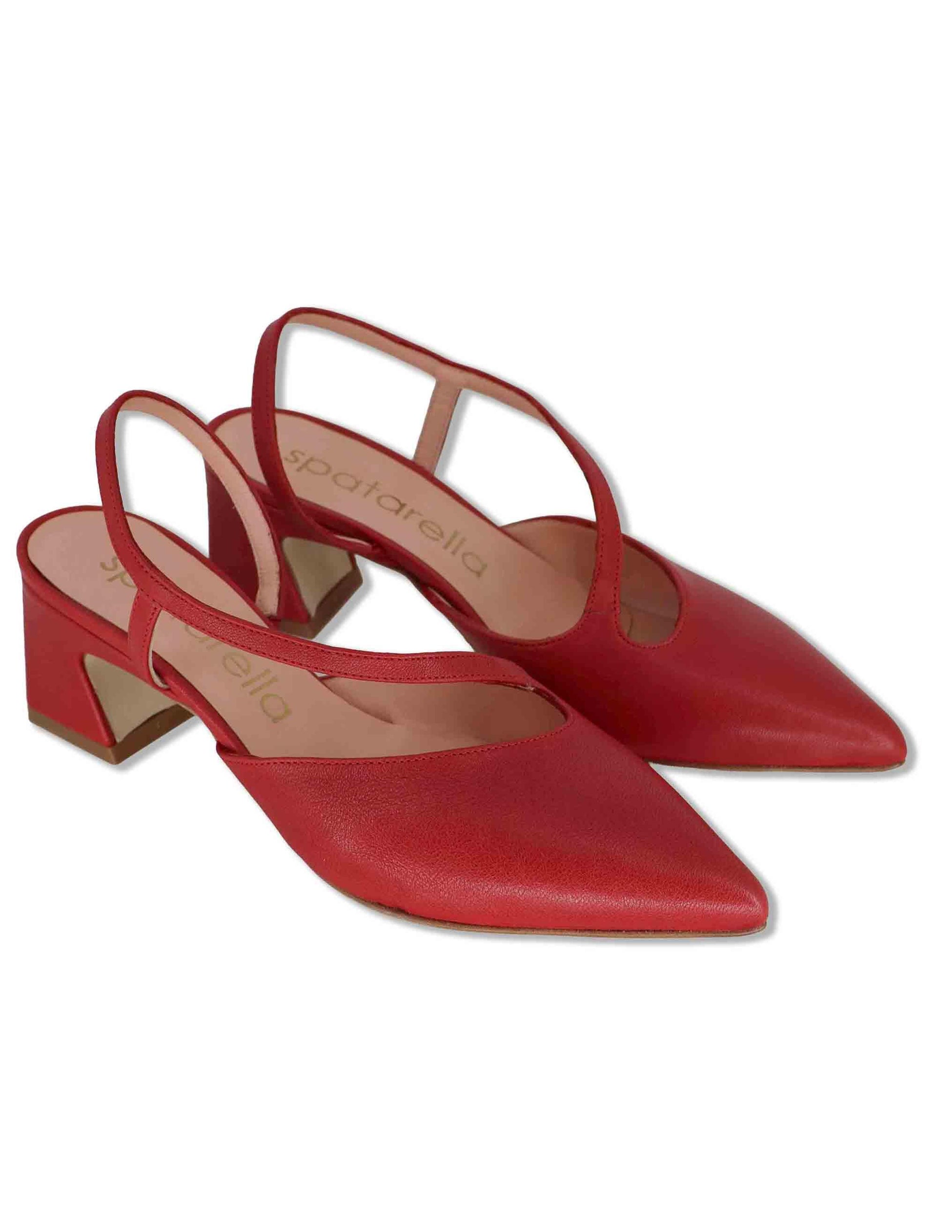 Décolleté slingback donna in pelle rossa con cinturino obliquo e tacco 5cm SP2543 005 Spatarella 