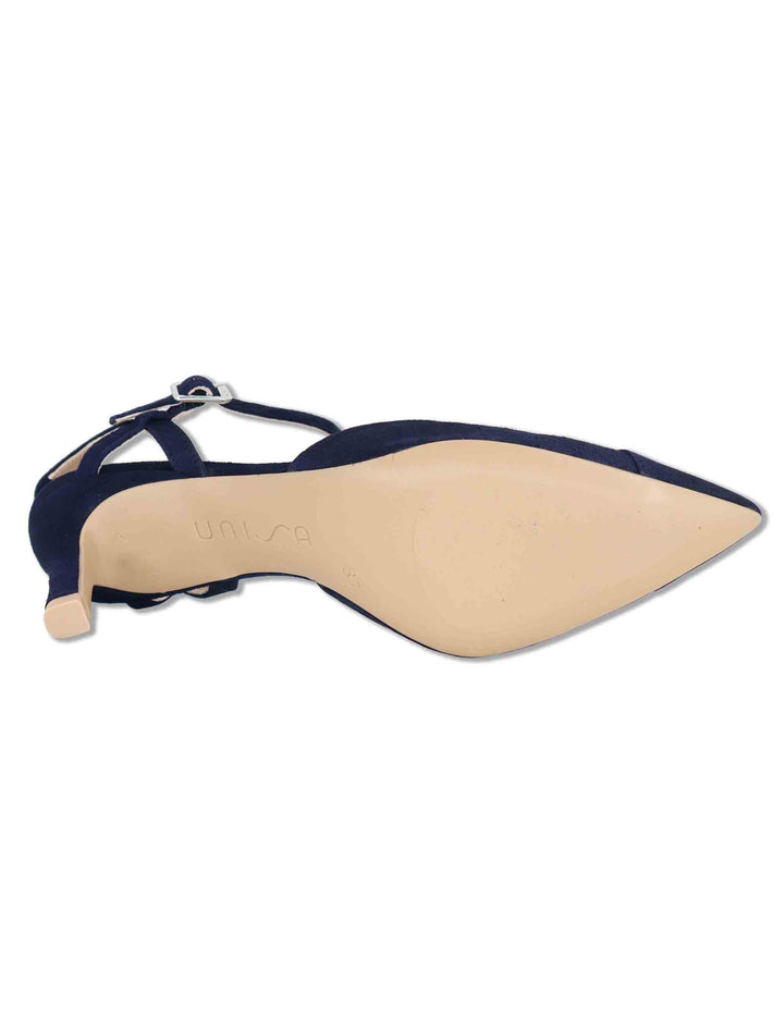 Decollete slingback donna in camoscio blu con tacco alto e cinturini regolabili LETON KS OCEAN Unisa 