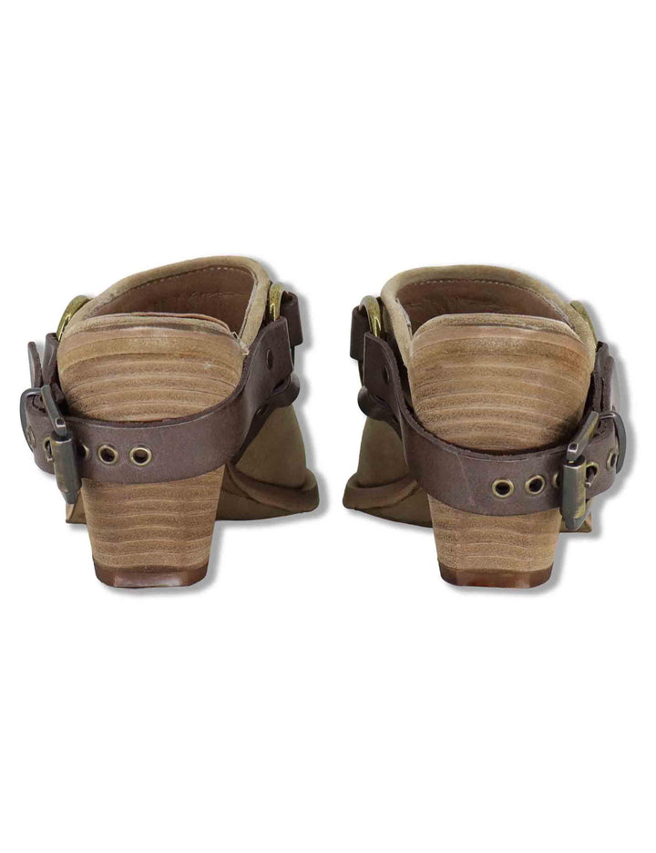 Sabot texani donna in camoscio taupe con tacco alto e cinturone SPXD878 029 Spatarella 