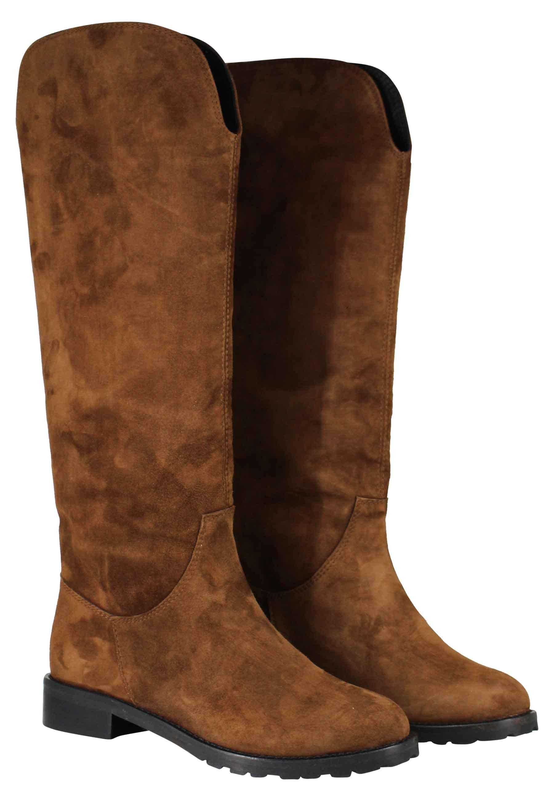 Stivali a tubo in camoscio cuoio tacco basso con suola in gomma 903 014 Spatarella 