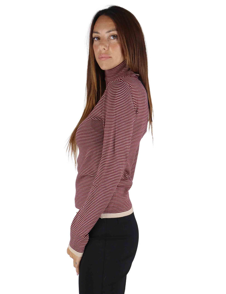Maglioni donna in lana bordeaux a fantasia stripes e collo alto JABMF0025-G056 4280 Justmine 