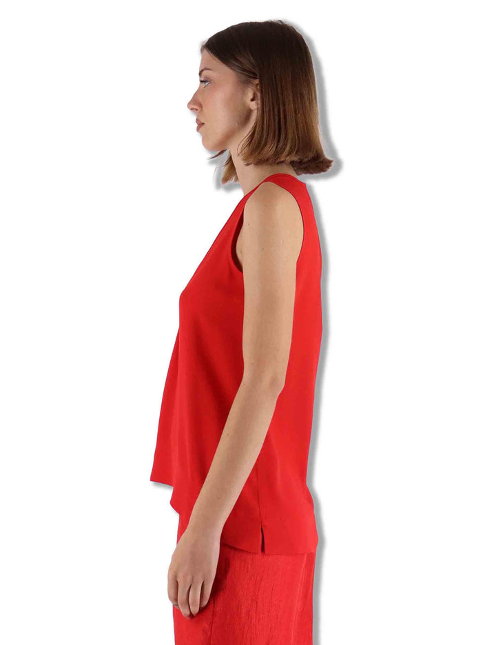 Top donna Fluid Crepe in seta corallo senza maniche scollo a V JP554050672 31013 Maliparmi 