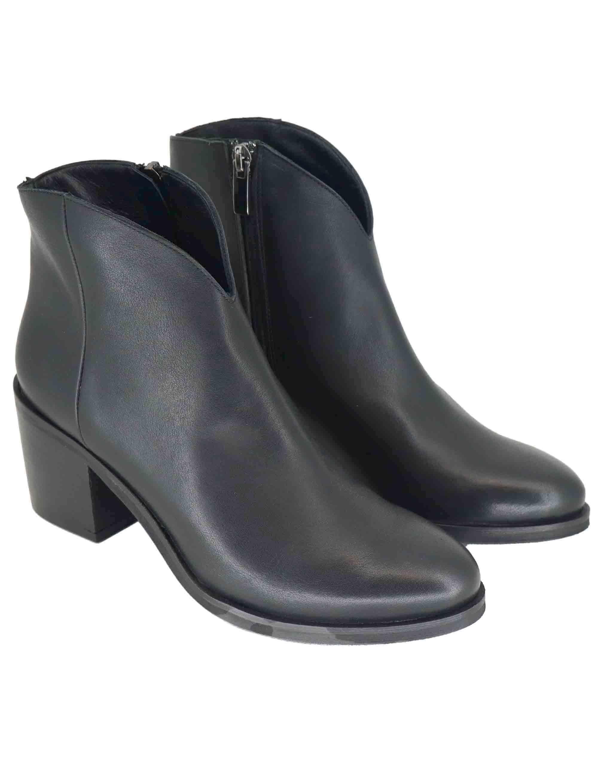 Stivaletti donna in pelle nera con tacco medio in cuoio SERENA 1 001 Tattoo 