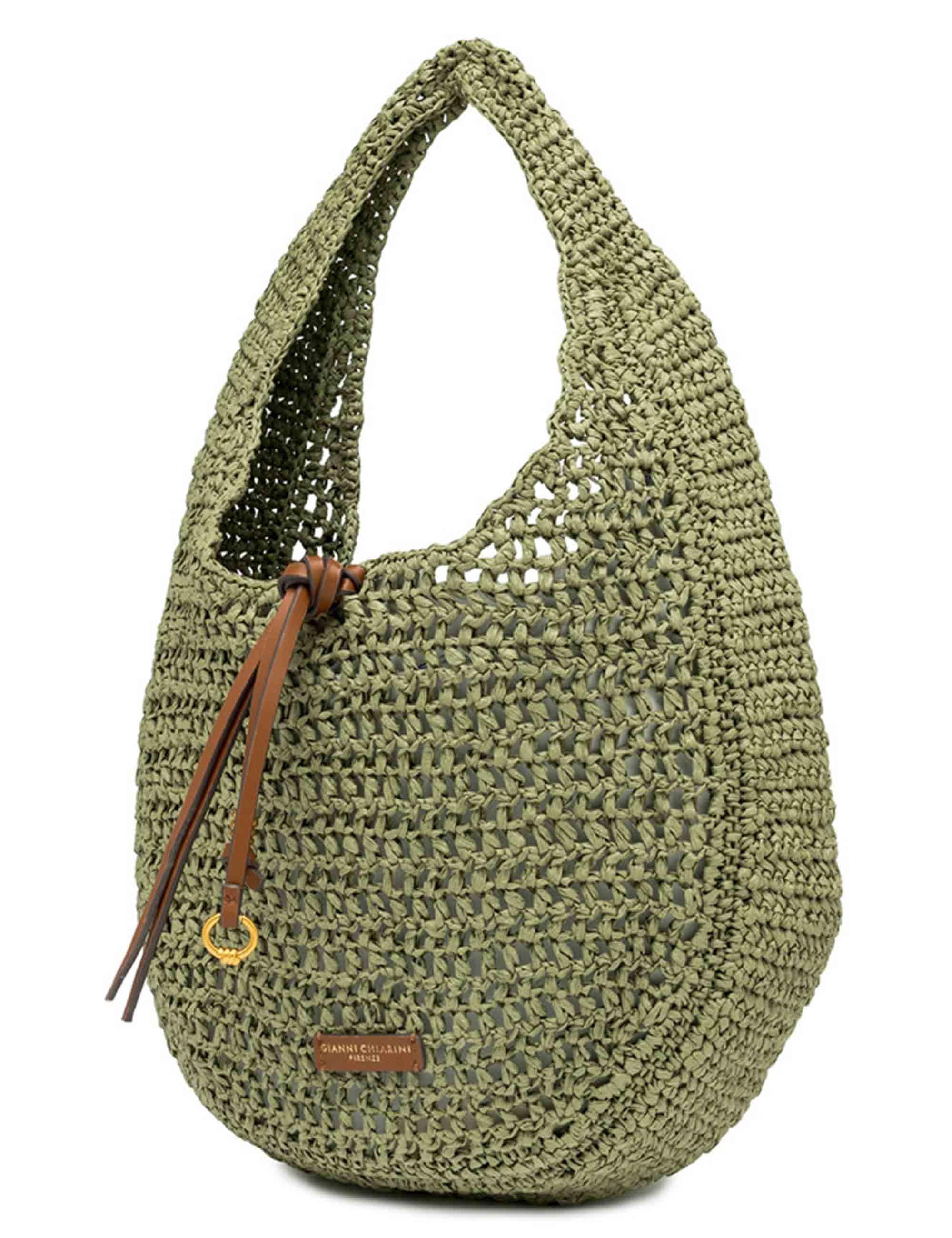 Borse donna Nefeli monospalla in paglia verde con chiusura cordoncino BS11954 COMM STR-CRCH 11730 Gianni Chiarini 