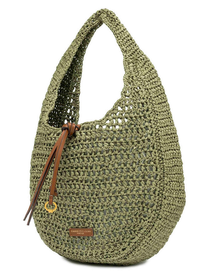 Borse donna Nefeli monospalla in paglia verde con chiusura cordoncino BS11954 COMM STR-CRCH 11730 Gianni Chiarini 