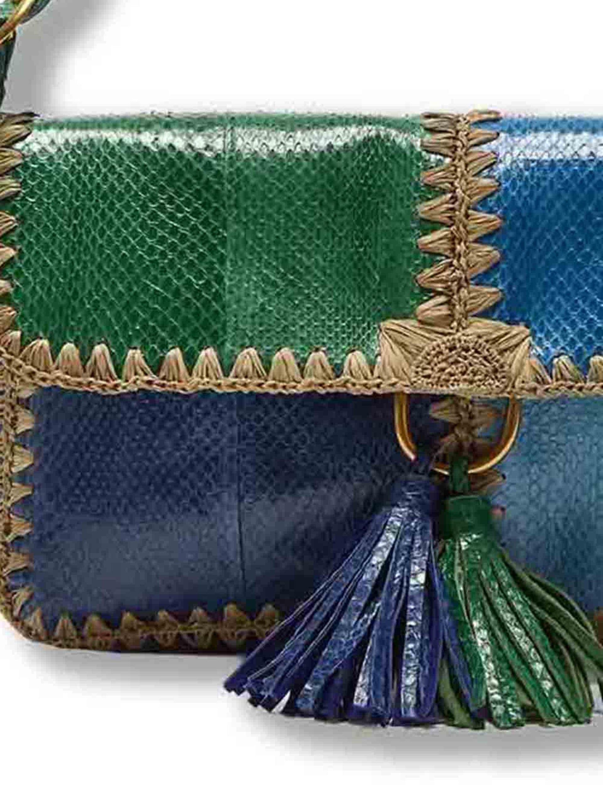 Borse donna Baguette Patchwork Thread in perline azzurre con tracolla BT001301563 A8188 Maliparmi 