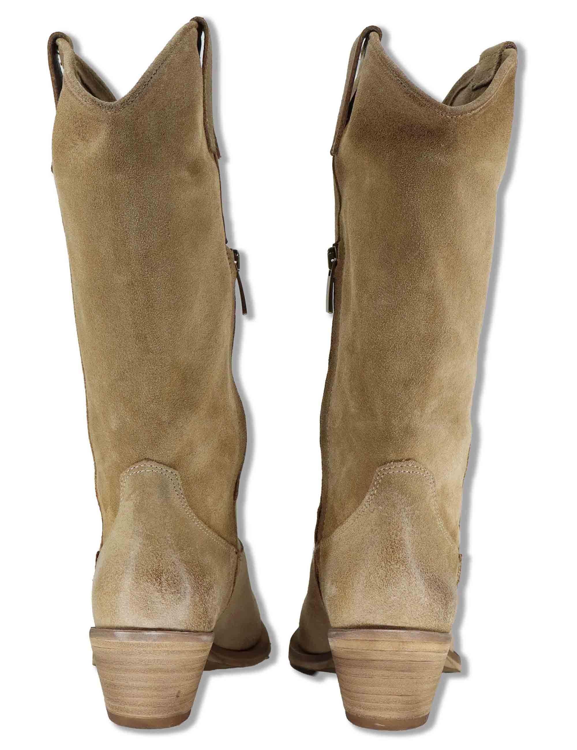 Stivali texani donna in camoscio taupe con tacco medio SPDX220S 029 Spatarella 