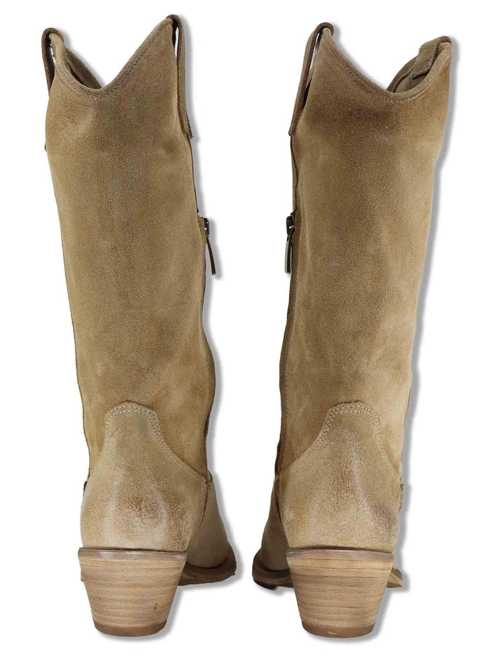 Stivali texani donna in camoscio taupe con tacco medio SPDX220S 029 Spatarella 