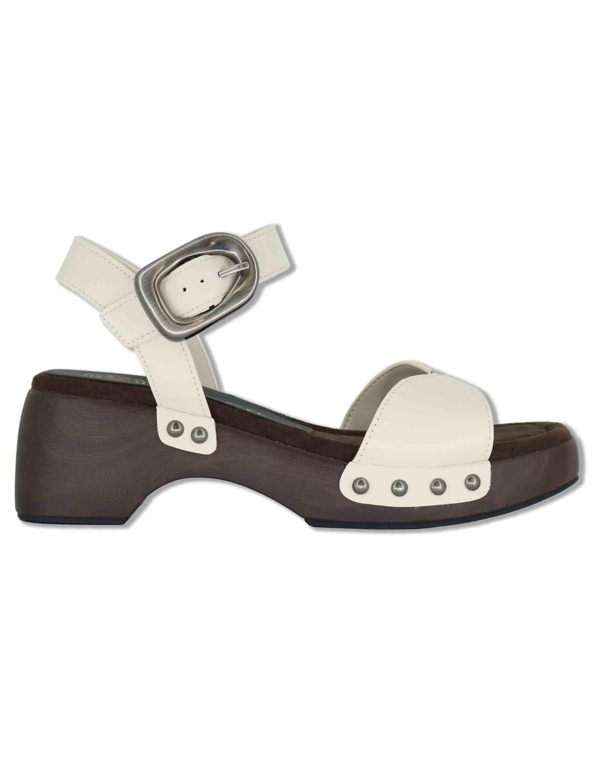 Sandali donna in pelle off white con zeppa bassa in legno INCA GRA IVORY Unisa 